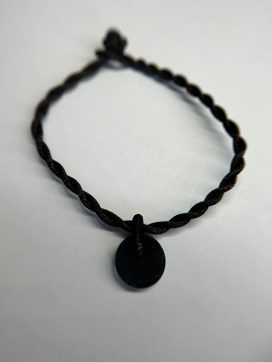 Grade A Natural Black disc Burmese jadeite bracelet braided with Black rope