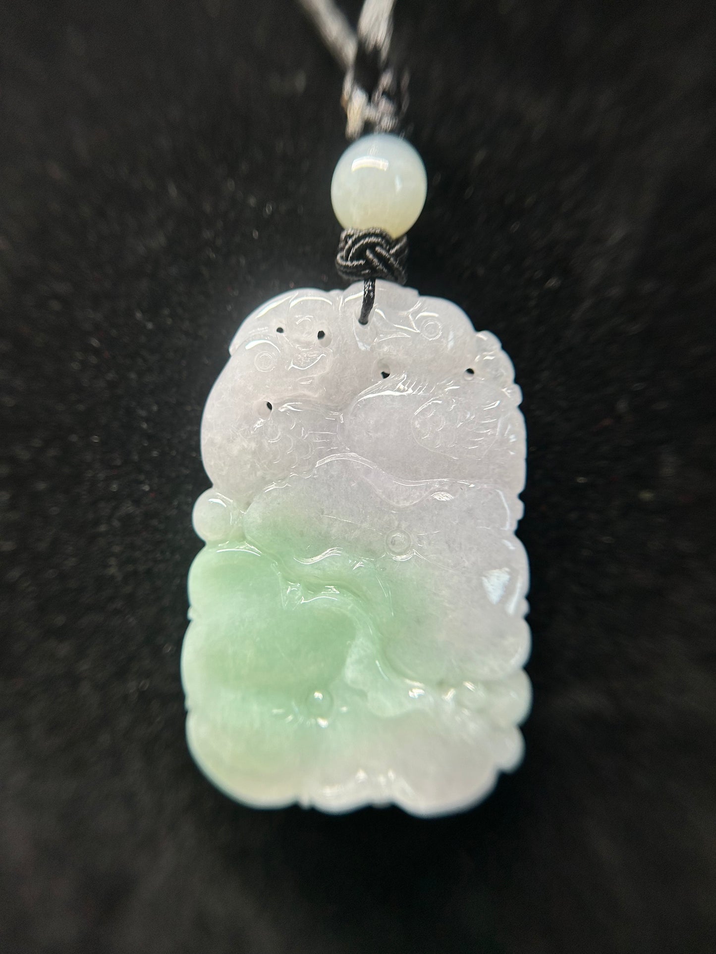 Natural Grade A Burmese Jadeite Light green and white jadeite lotus leaf, love duck Pendant