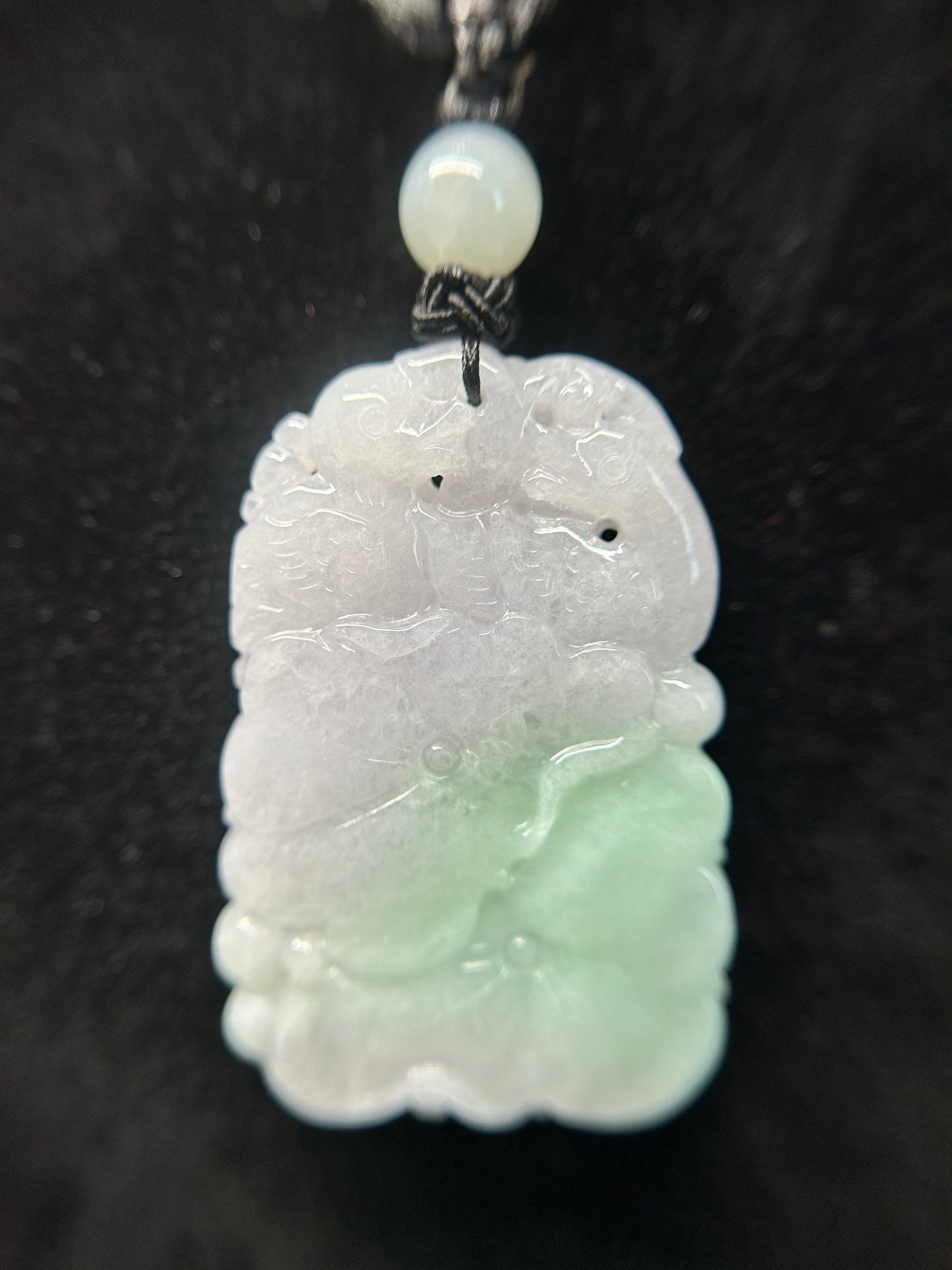 Natural Grade A Burmese Jadeite Light green and white jadeite lotus leaf, love duck Pendant