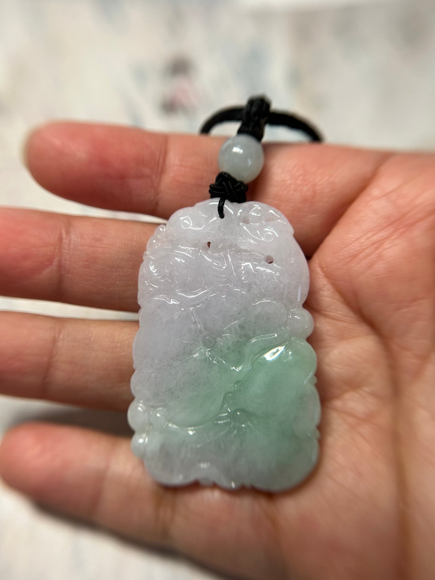 Natural Grade A Burmese Jadeite Light green and white jadeite lotus leaf, love duck Pendant