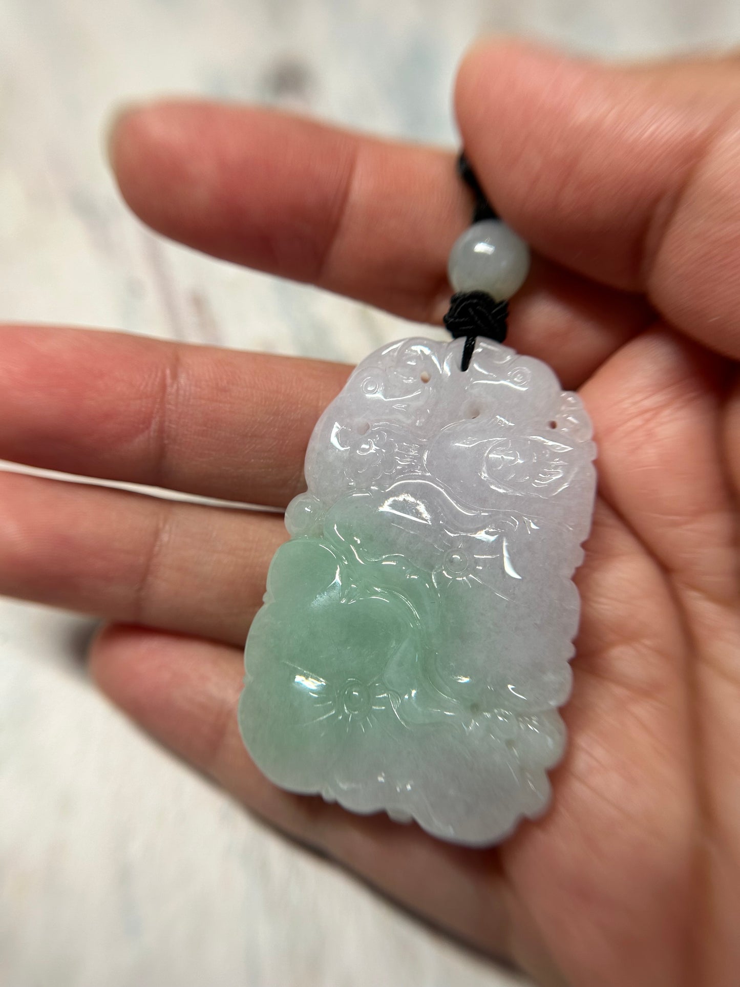 Natural Grade A Burmese Jadeite Light green and white jadeite lotus leaf, love duck Pendant