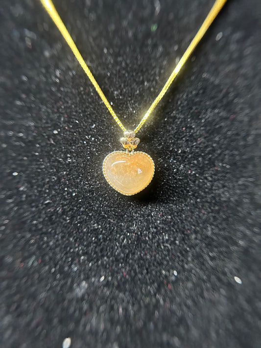 Natural Grade A Burme Jadeite 18K yellow gold bail icy red, yellow heart pendant