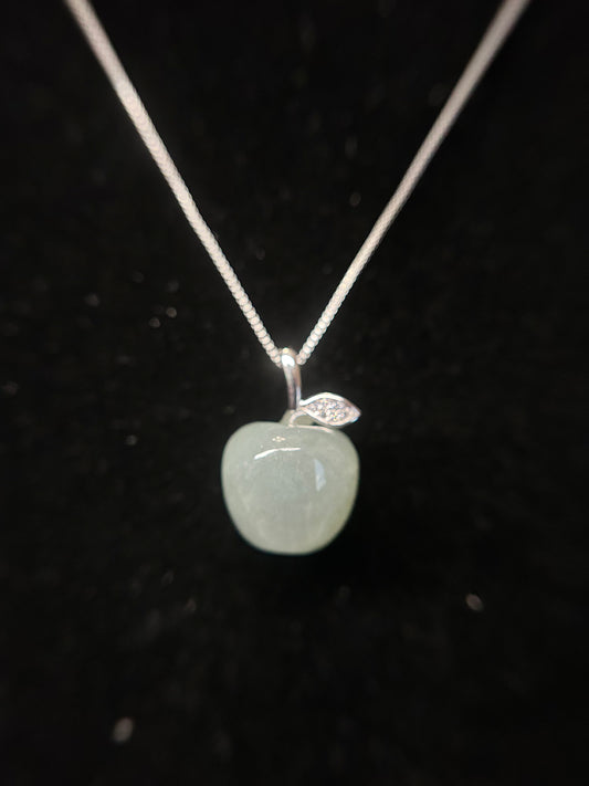 Natural Grade A Burme Jadeite sterling silver stem icy green apple necklace