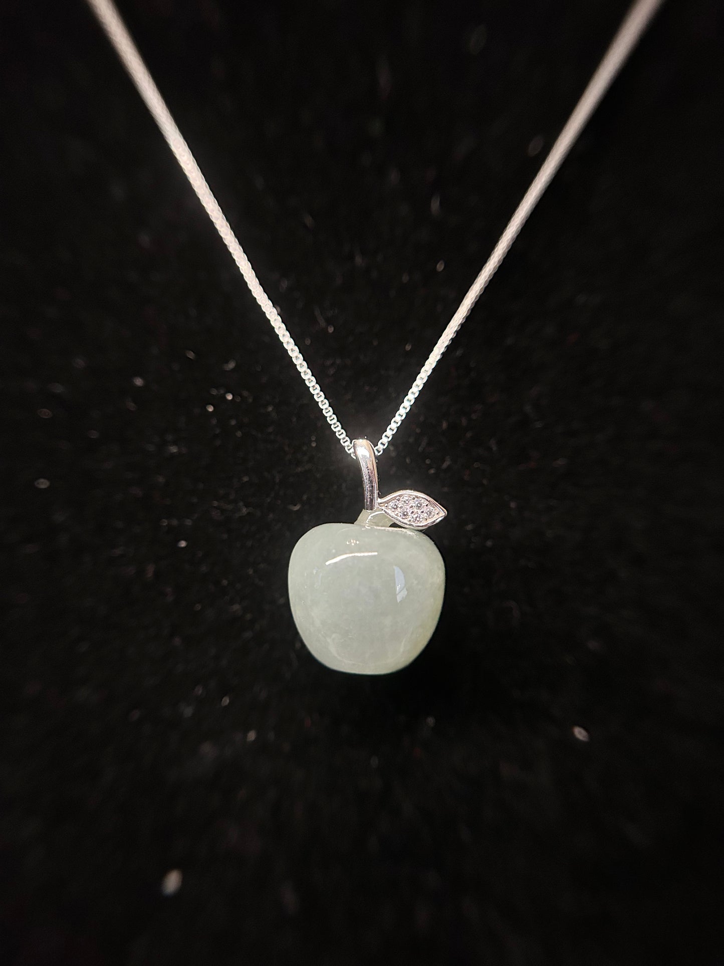 Natural Grade A Burme Jadeite sterling silver stem icy green apple necklace