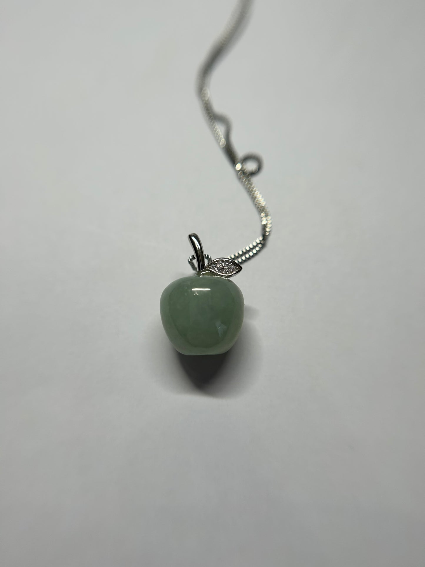 Natural Grade A Burme Jadeite sterling silver stem icy green apple necklace