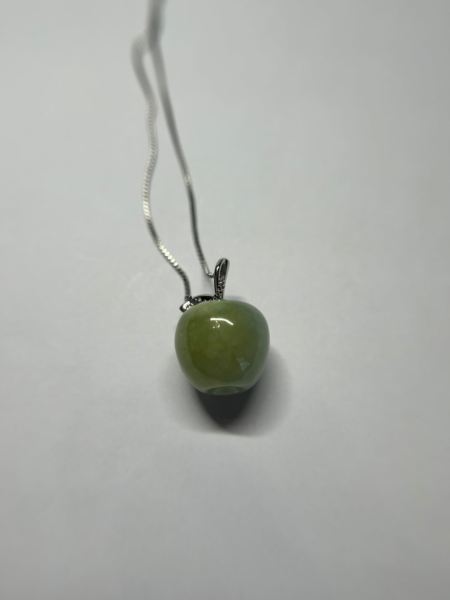 Natural Grade A Burme Jadeite sterling silver stem icy green apple necklace