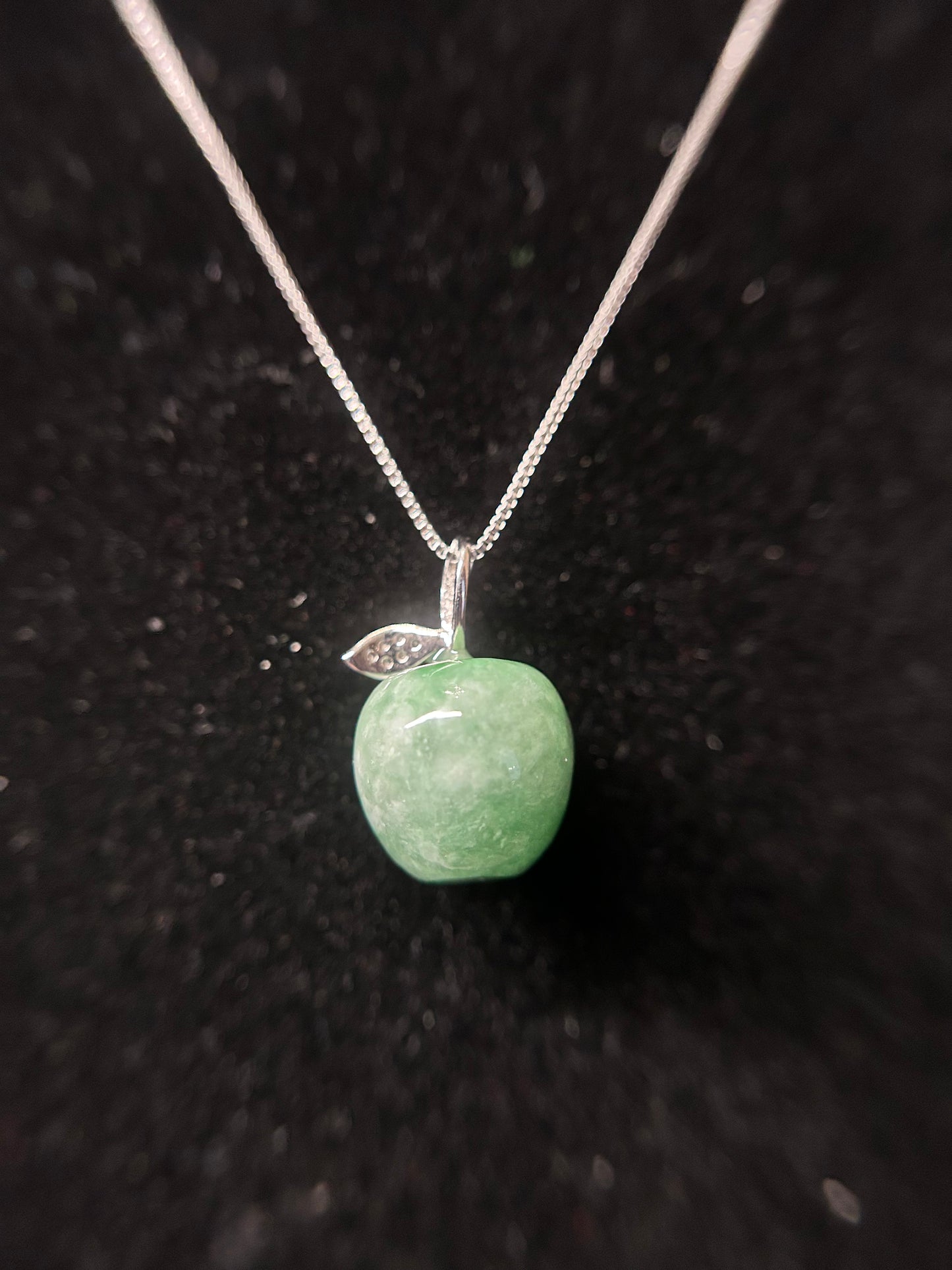 Natural Grade A Burmese Jadeite sterling silver stem icy green apple necklace