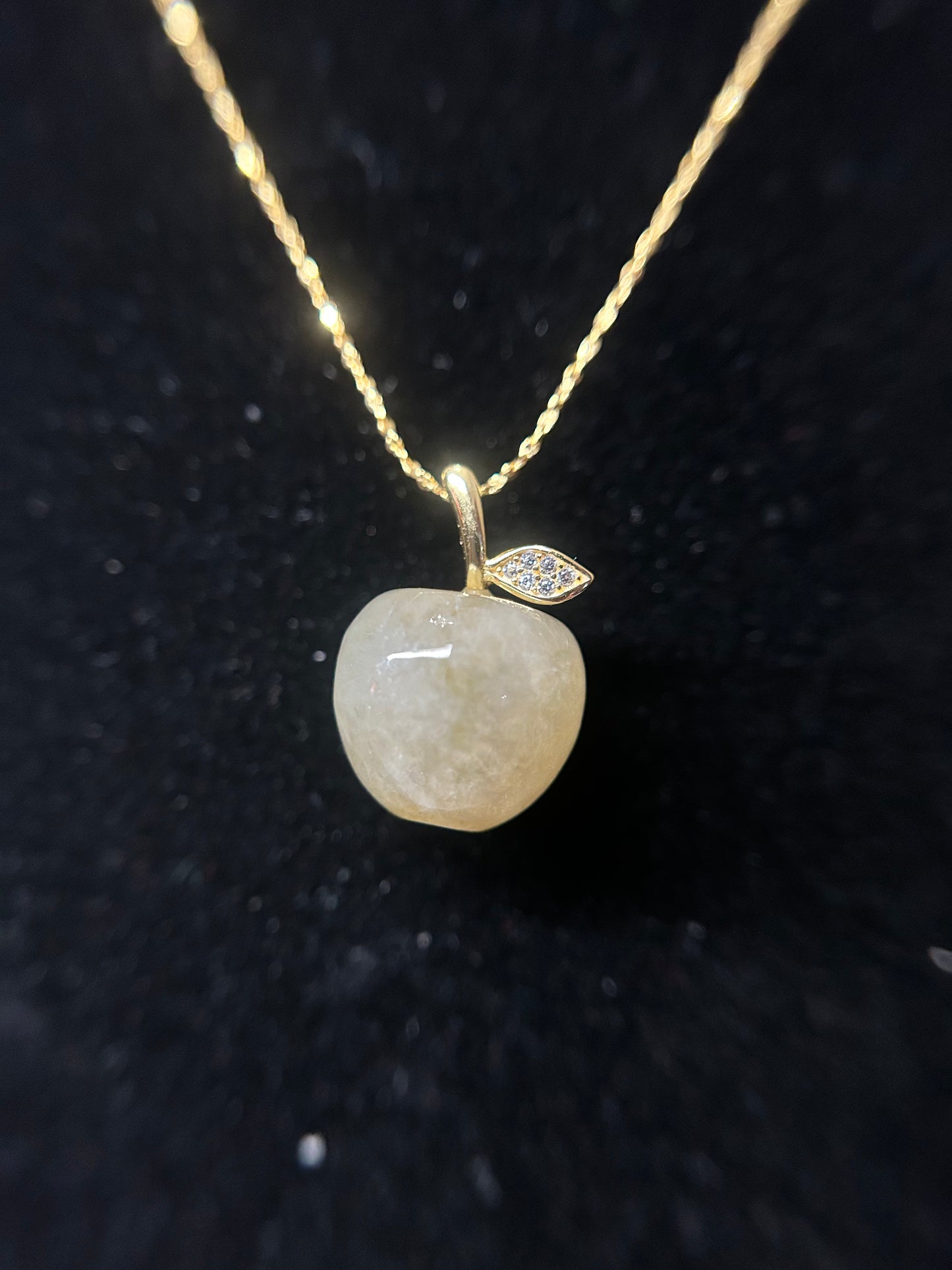 Natural Grade A Burmese Jadeite Gold over Sterling Silver Stem Icy Yellow Apple necklace