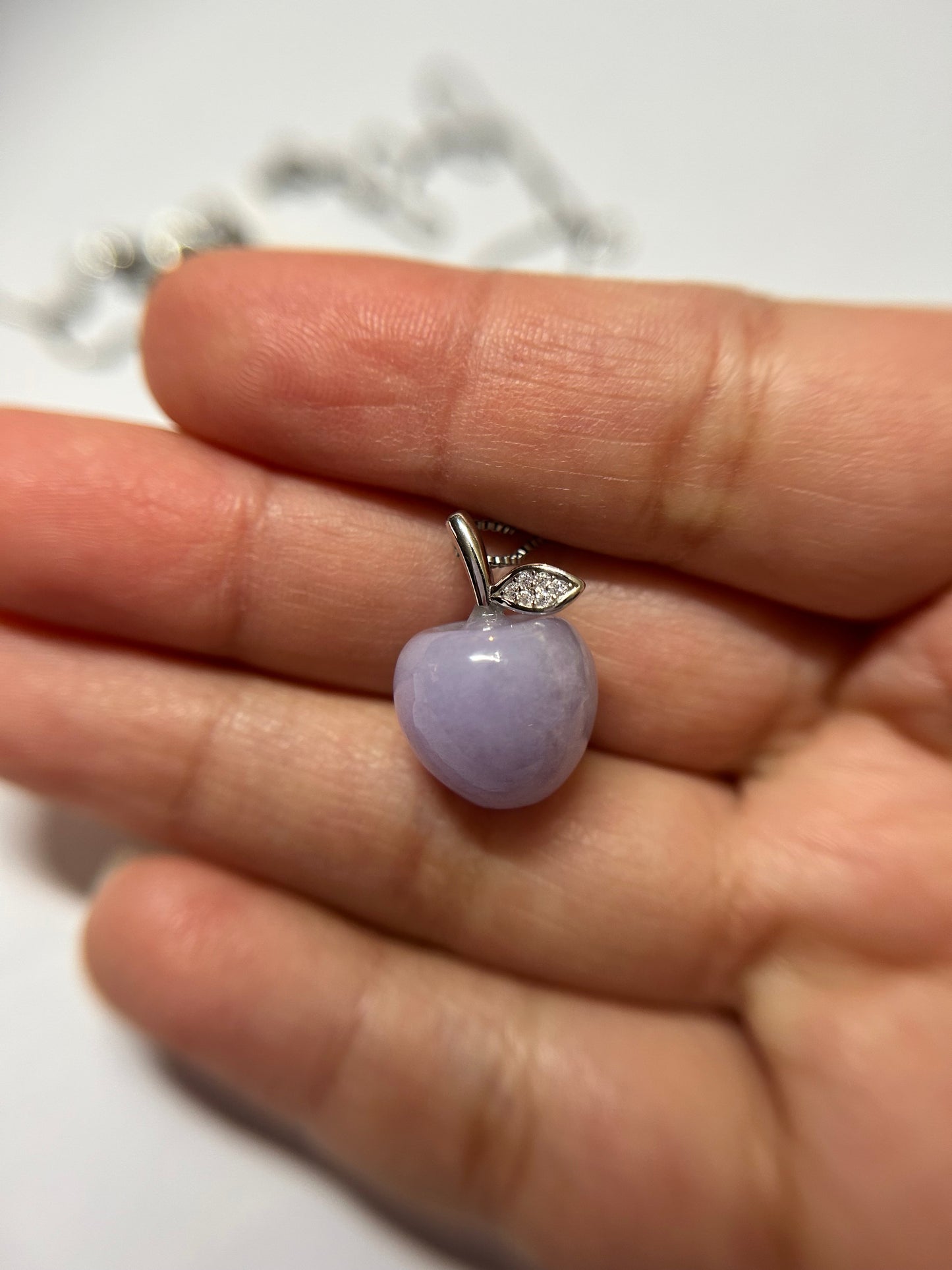 Natural Grade A Burme Jadeite Sterling Silver Stem Icy Lavender Apple necklace