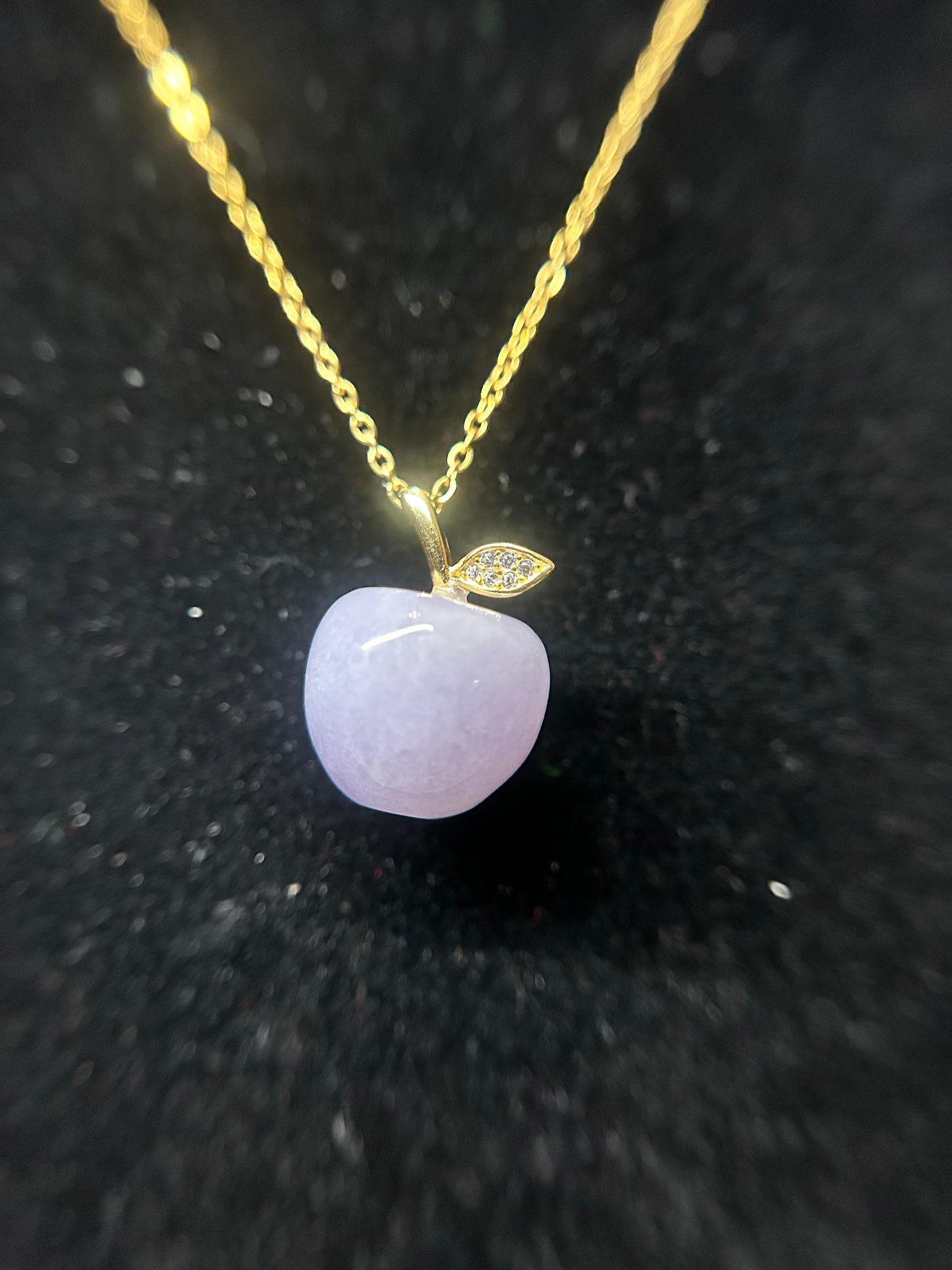 Natural Grade A Burmese Jadeite Gold over Sterling Silver Stem Icy Lavender Apple necklace