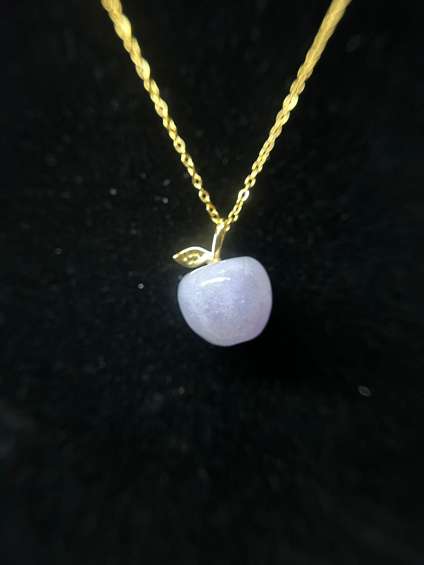 Natural Grade A Burmese Jadeite Gold over Sterling Silver Stem Icy Lavender Apple necklace