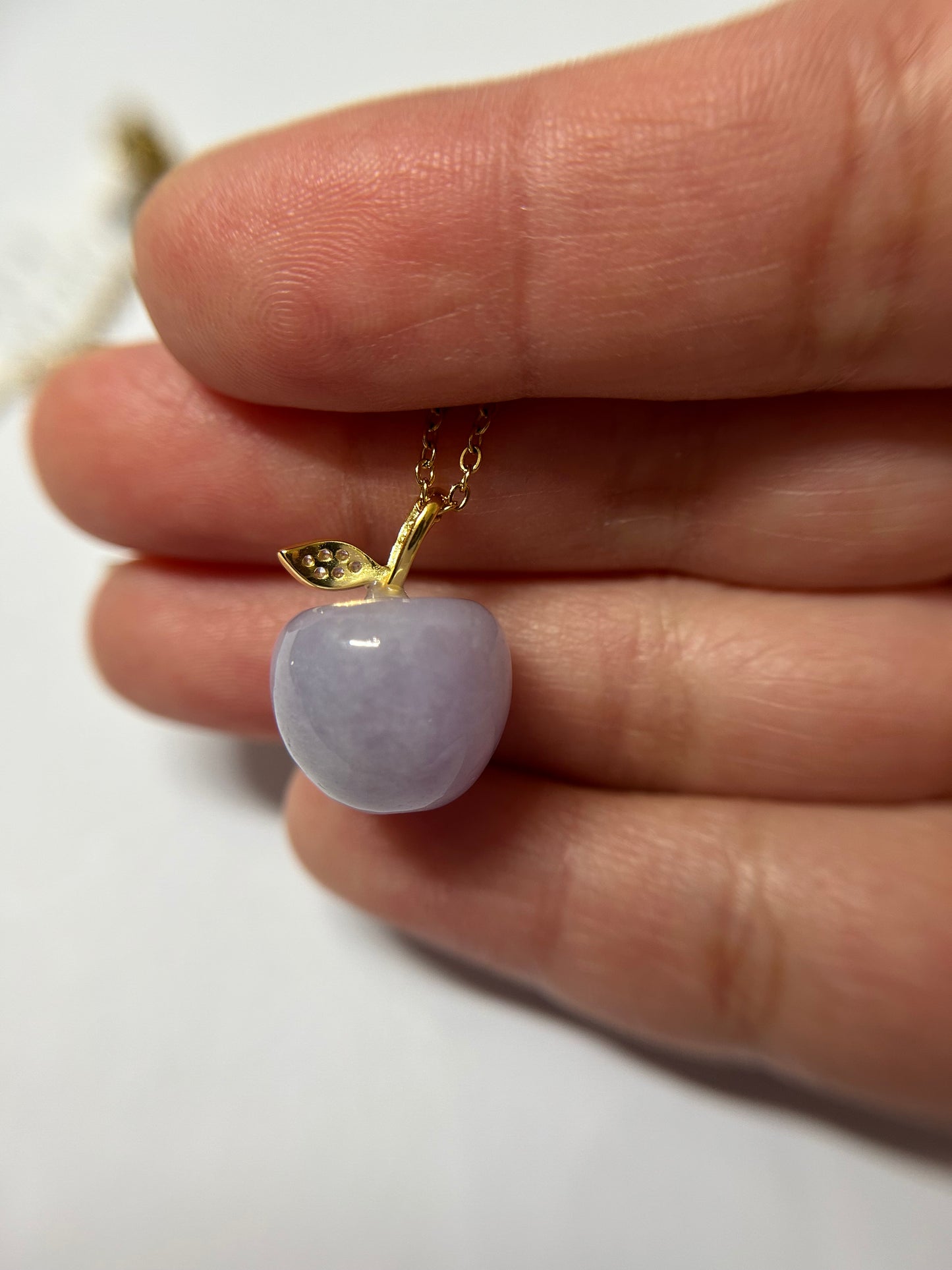 Natural Grade A Burmese Jadeite Gold over Sterling Silver Stem Icy Lavender Apple necklace