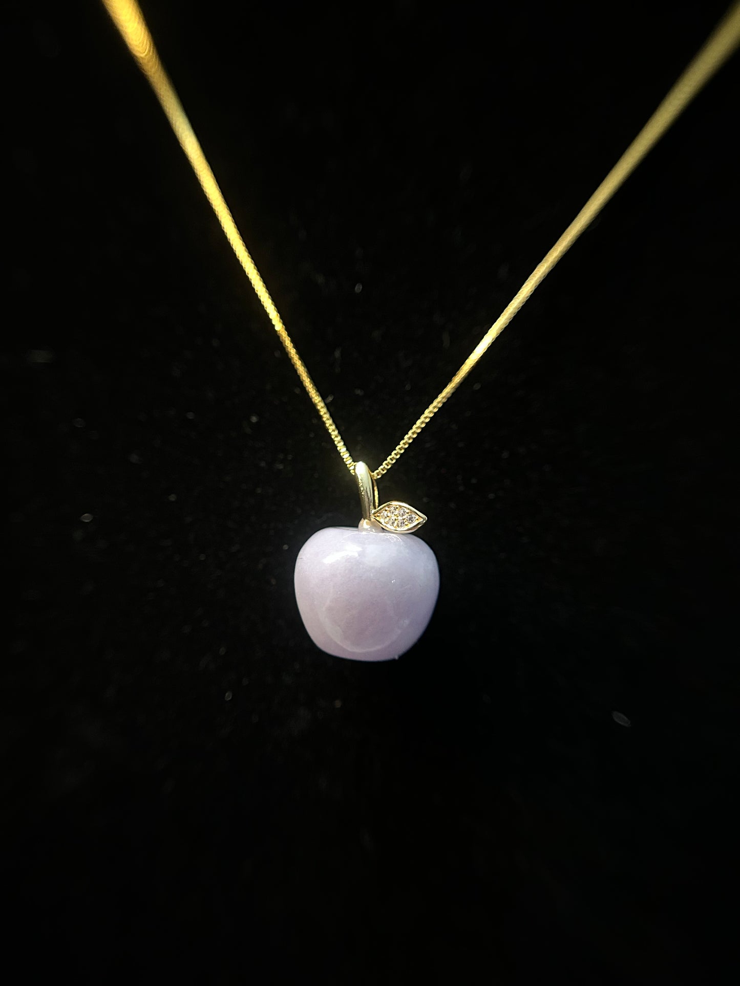 Natural Grade A Burmese Jadeite Gold over Sterling Silver Stem Icy Lavender Apple necklace