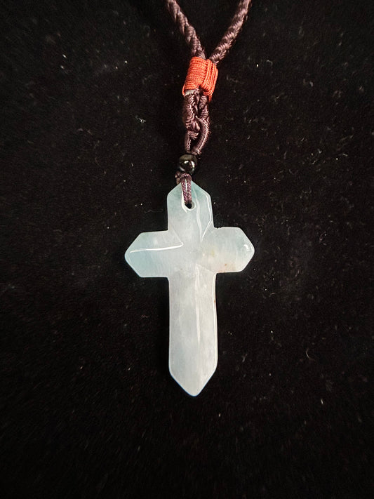 Grade A Natural light green Jade cross pendant