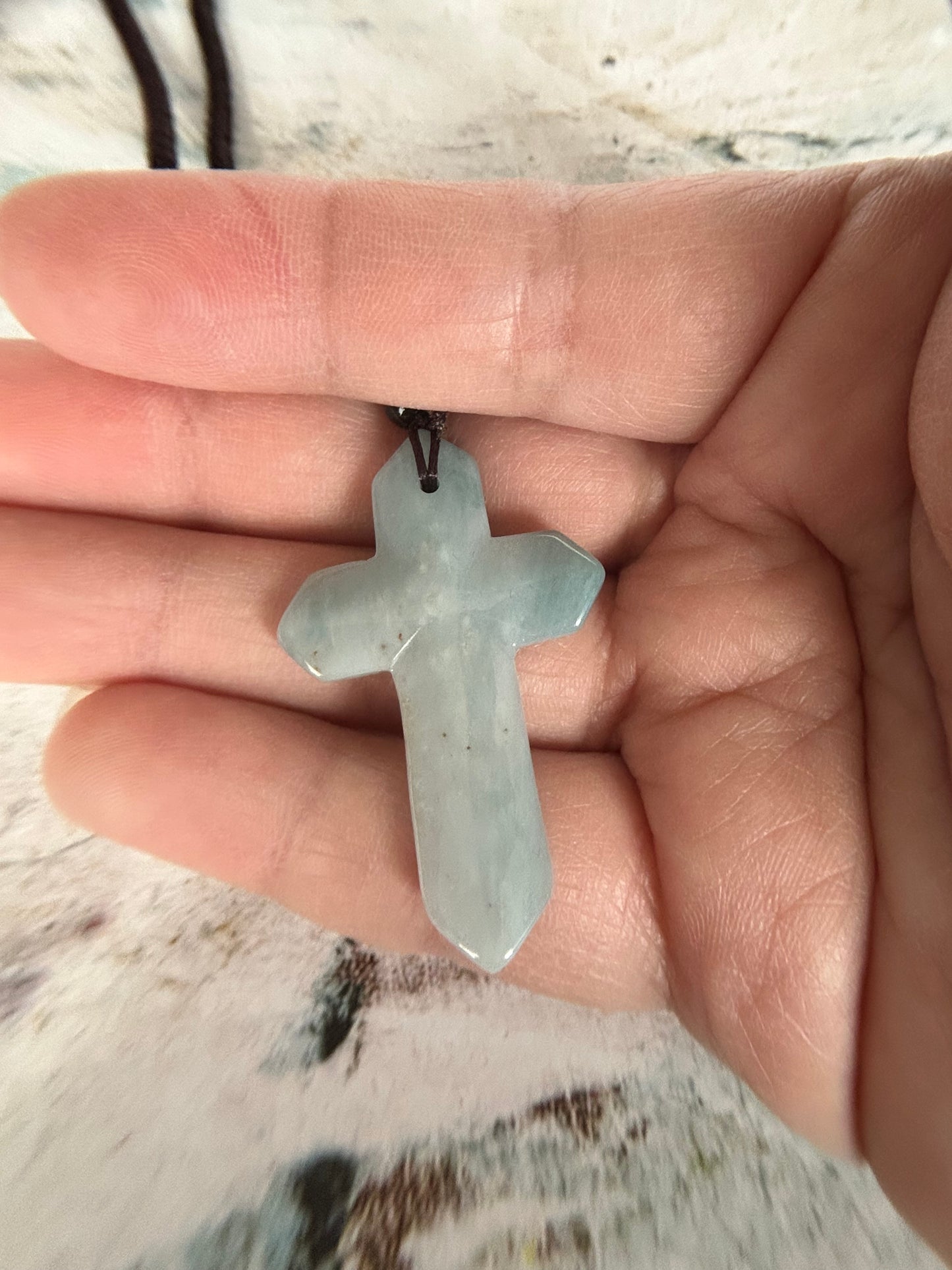 Grade A Natural light green Jade cross pendant