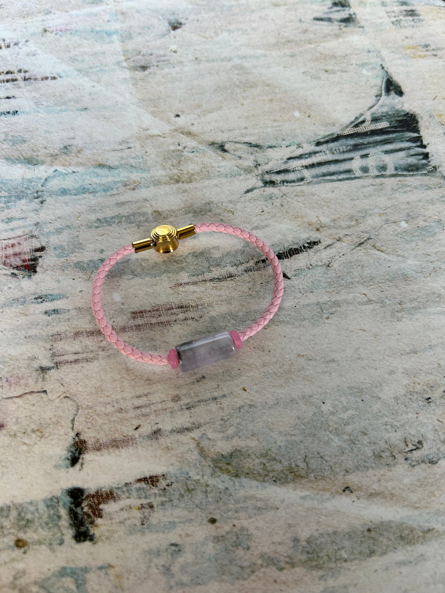 Grade A Natural Pink Burma Jadeite Lu Lu Tong (barrel) with Braided pink Nylon Bracelet