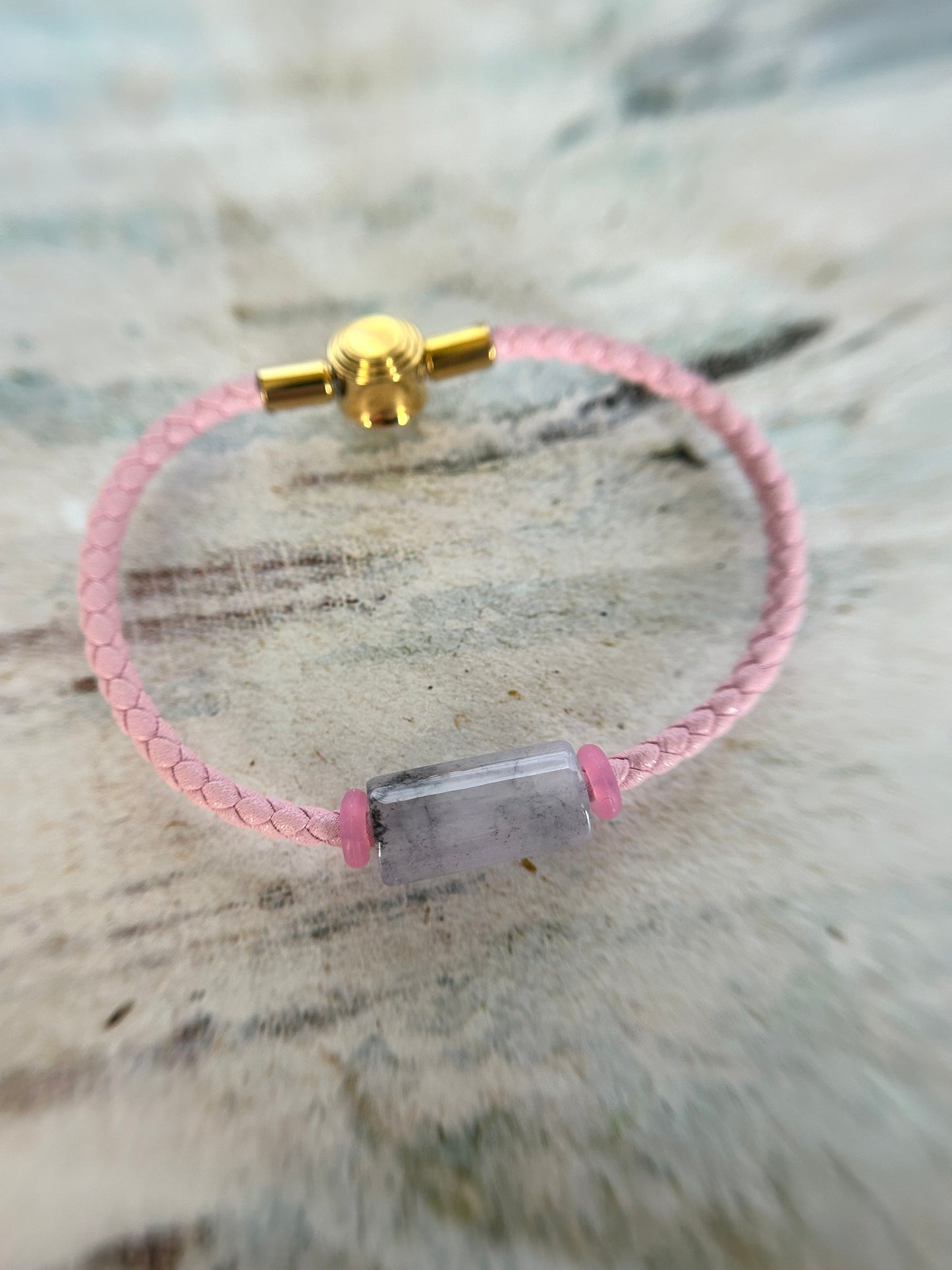 Grade A Natural Pink Burma Jadeite Lu Lu Tong (barrel) with Braided pink Nylon Bracelet