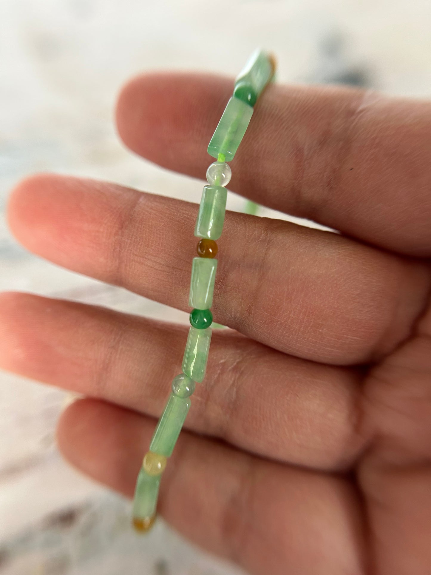 Grade A Natural Green  and multi color Burma Jadeite Beads Bracelet