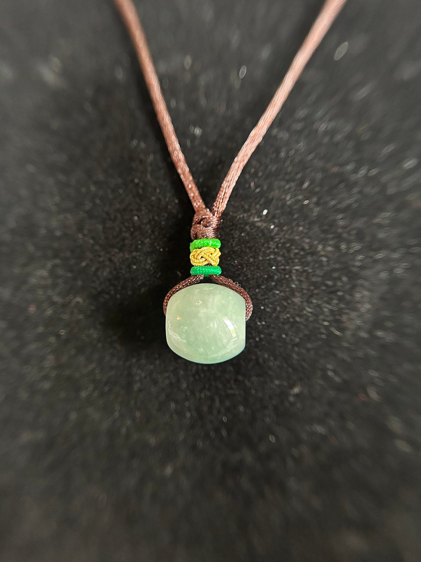 Grade A Natural icy green Jadeite barrel (Lu Lu tong) with sterling silver insert Landyard choker