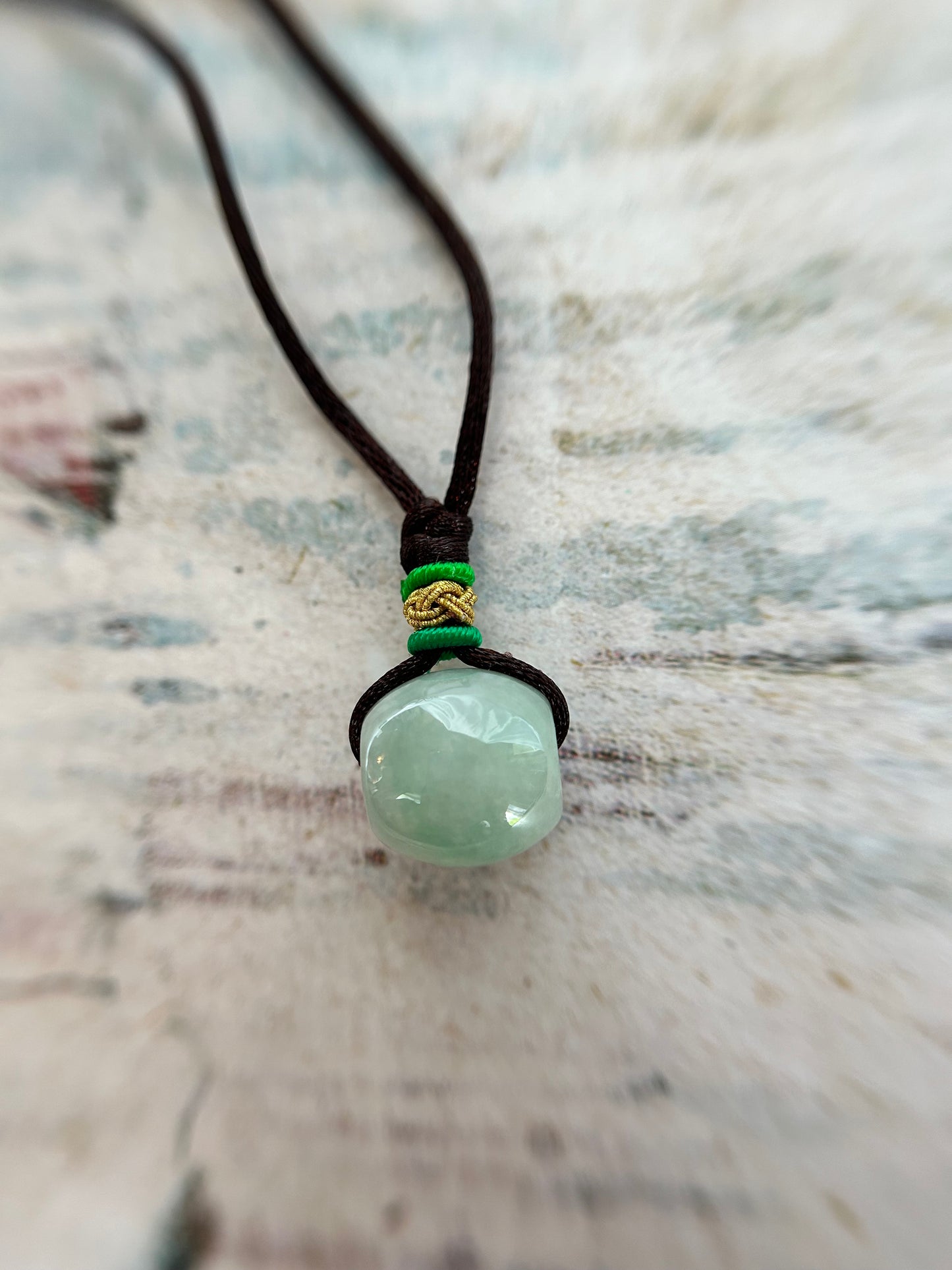 Grade A Natural icy green Jadeite barrel (Lu Lu tong) with sterling silver insert Landyard choker