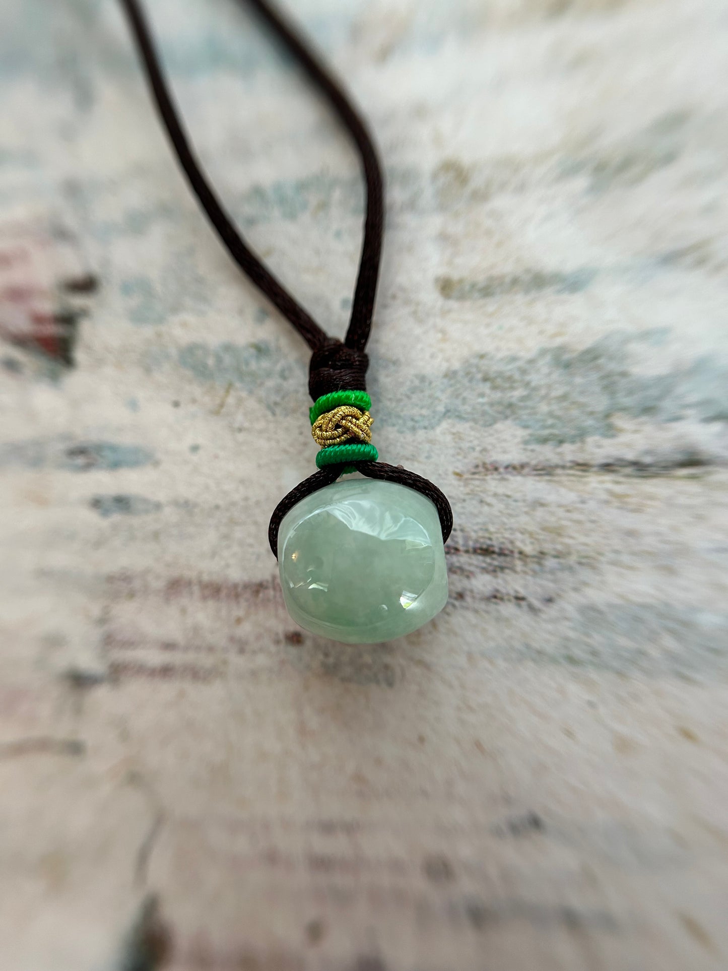 Grade A Natural icy green Jadeite barrel (Lu Lu tong) with sterling silver insert Landyard choker