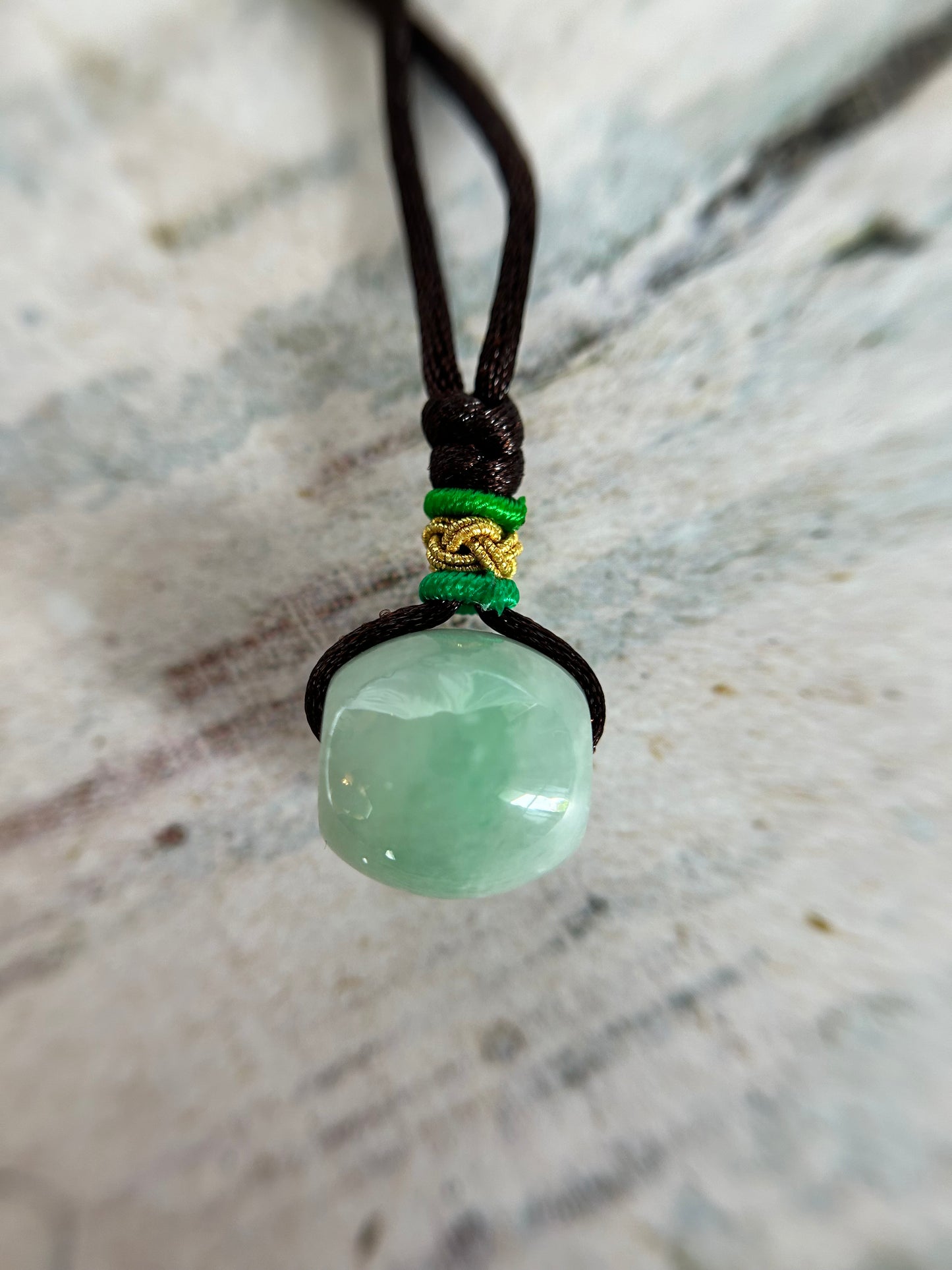 Grade A Natural icy green Jadeite barrel (Lu Lu tong) with sterling silver insert Landyard choker