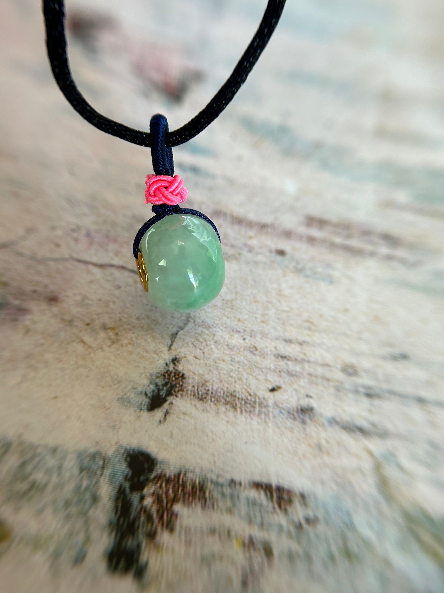 Grade A Natural icy green Jadeite barrel (Lu Lu tong) with gold plated sterling silver insert Landyard choker