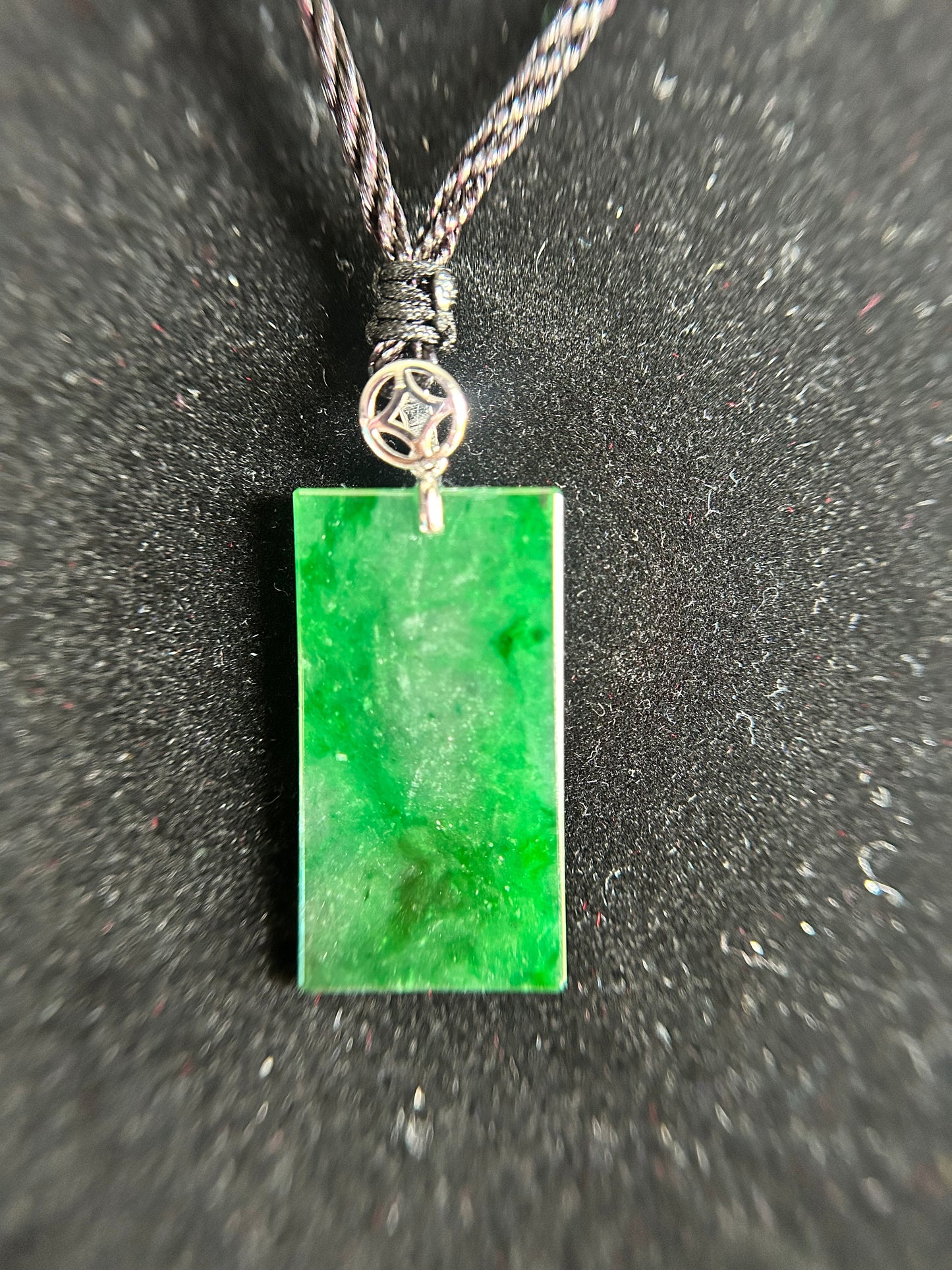 Grade A Natural Highly Icy Green Rectangle 18K white gold bails Pendant