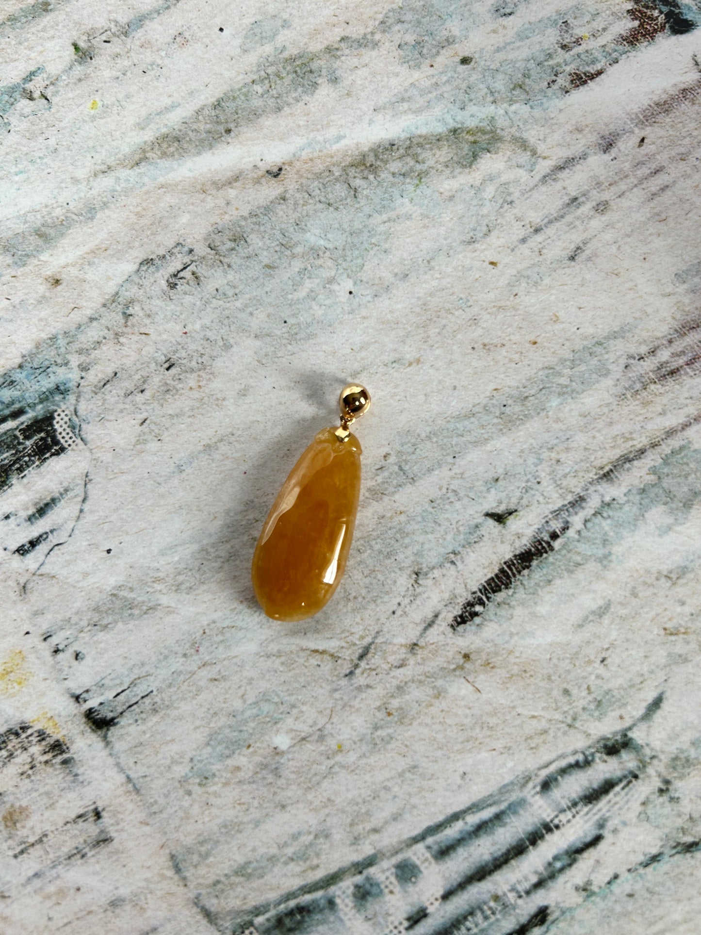 Grade A Natural Burma Icy Honey Yellow Jadeite Fok Gourd pendant with 18K Yellow Gold bail Pendant