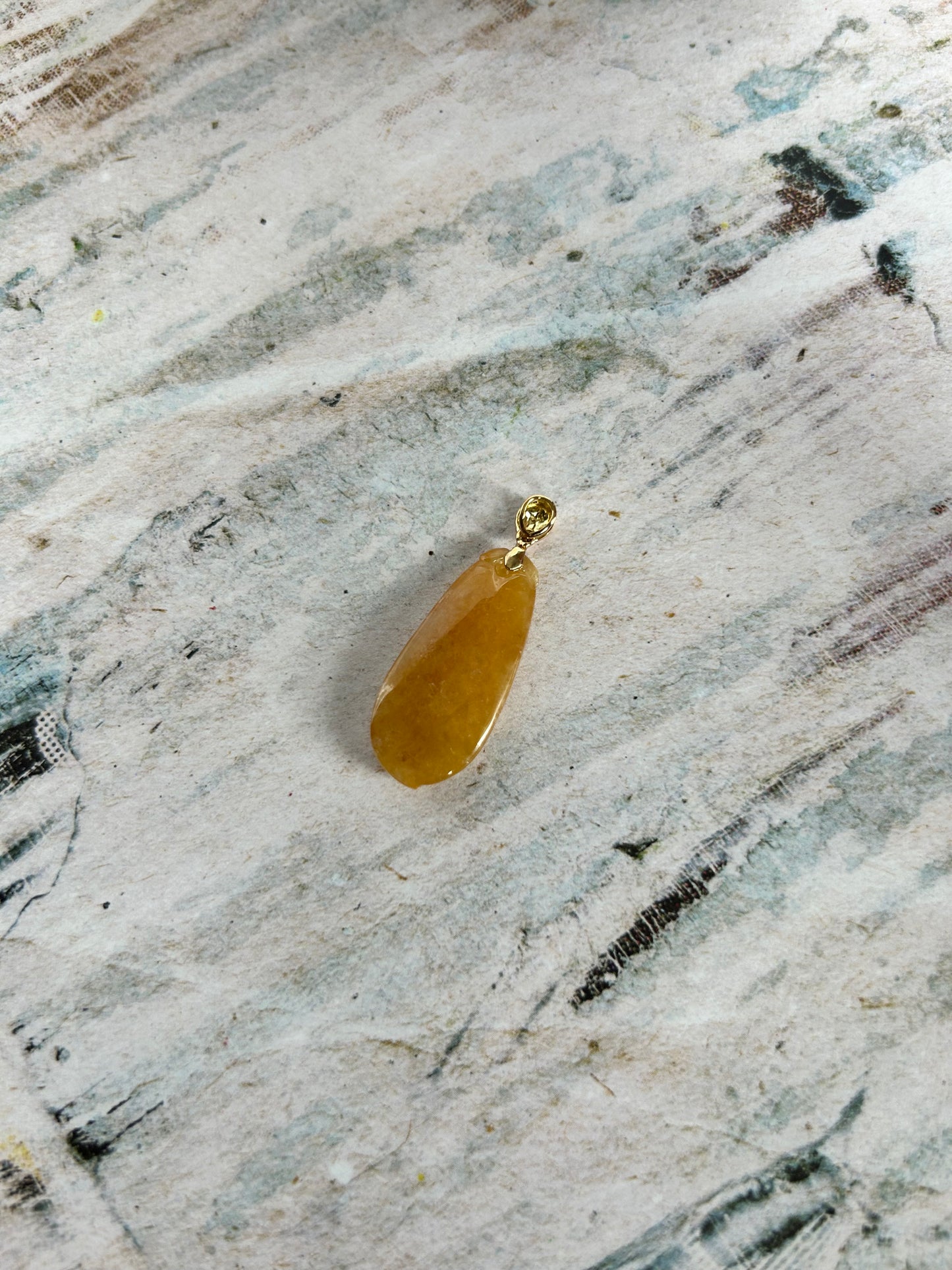 Grade A Natural Burma Icy Honey Yellow Jadeite Fok Gourd pendant with 18K Yellow Gold bail Pendant