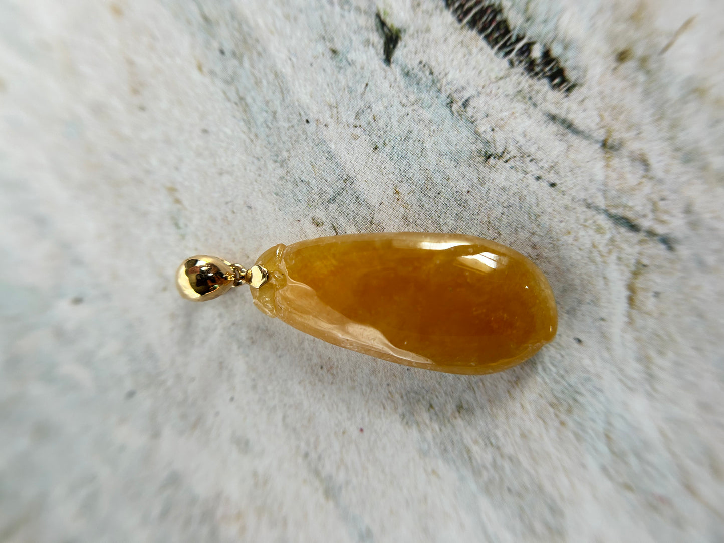 Grade A Natural Burma Icy Honey Yellow Jadeite Fok Gourd pendant with 18K Yellow Gold bail Pendant