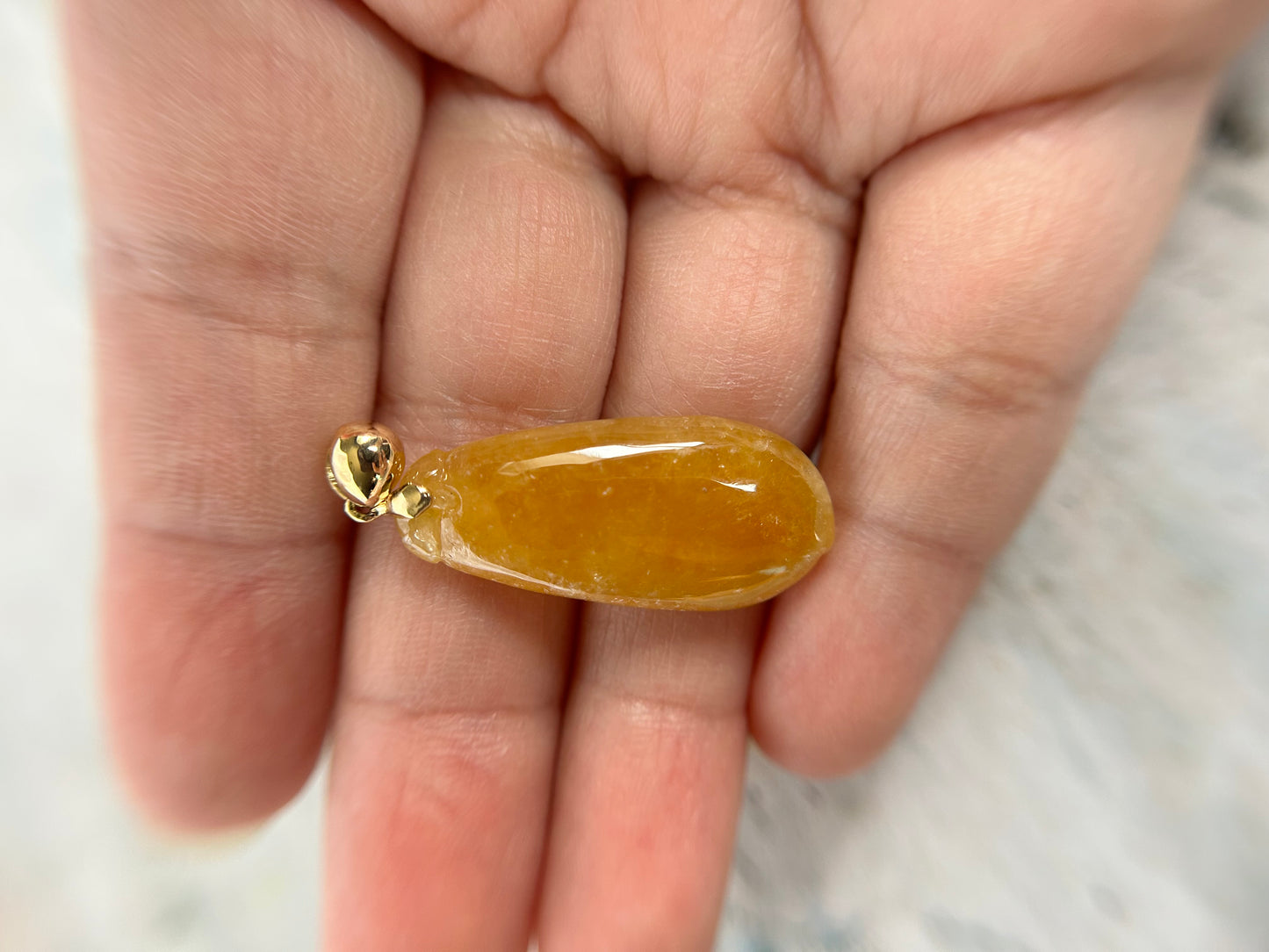 Grade A Natural Burma Icy Honey Yellow Jadeite Fok Gourd pendant with 18K Yellow Gold bail Pendant