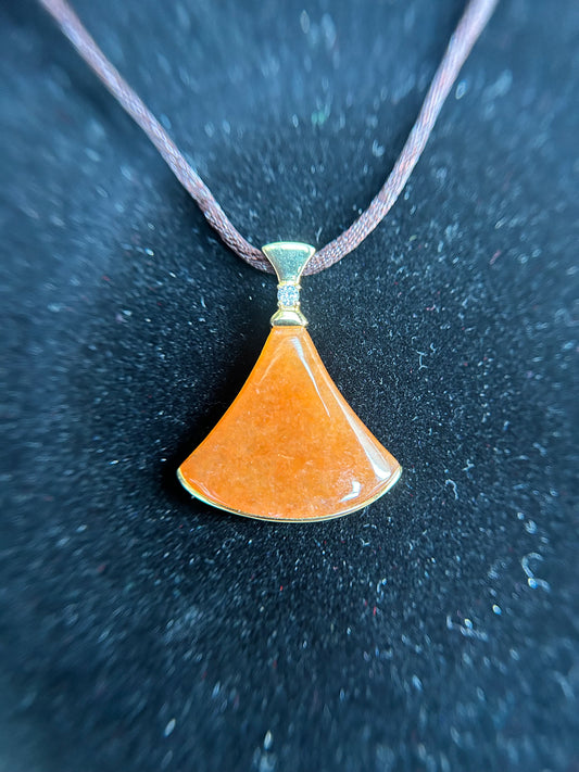 Grade A Natural Burma Icy orange Jadeite  pendant with 18K Yellow Gold with diamond bail Pendant