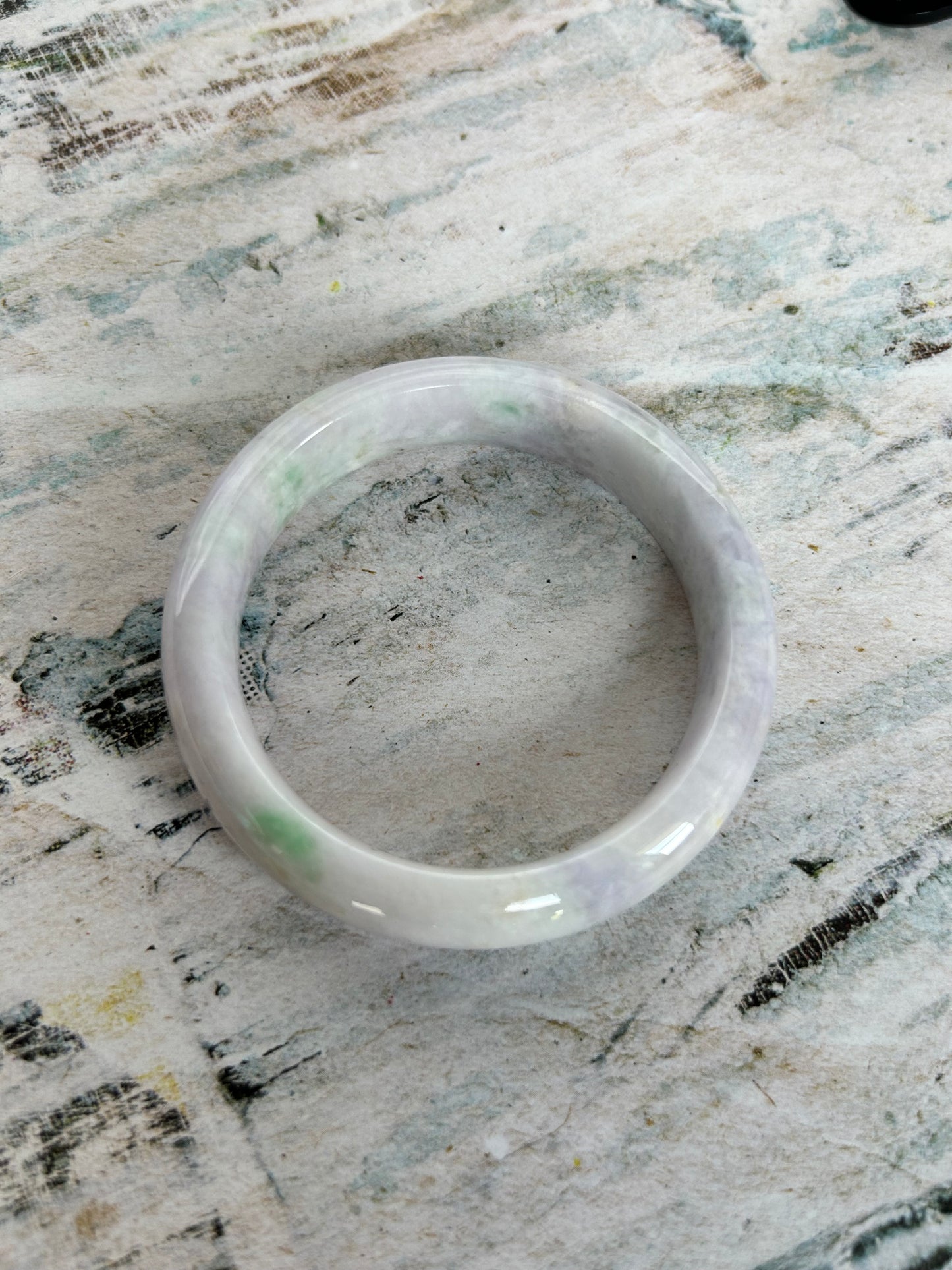 Grade A Natural Lavender, Green and yellow Burma Jadeite Bangle