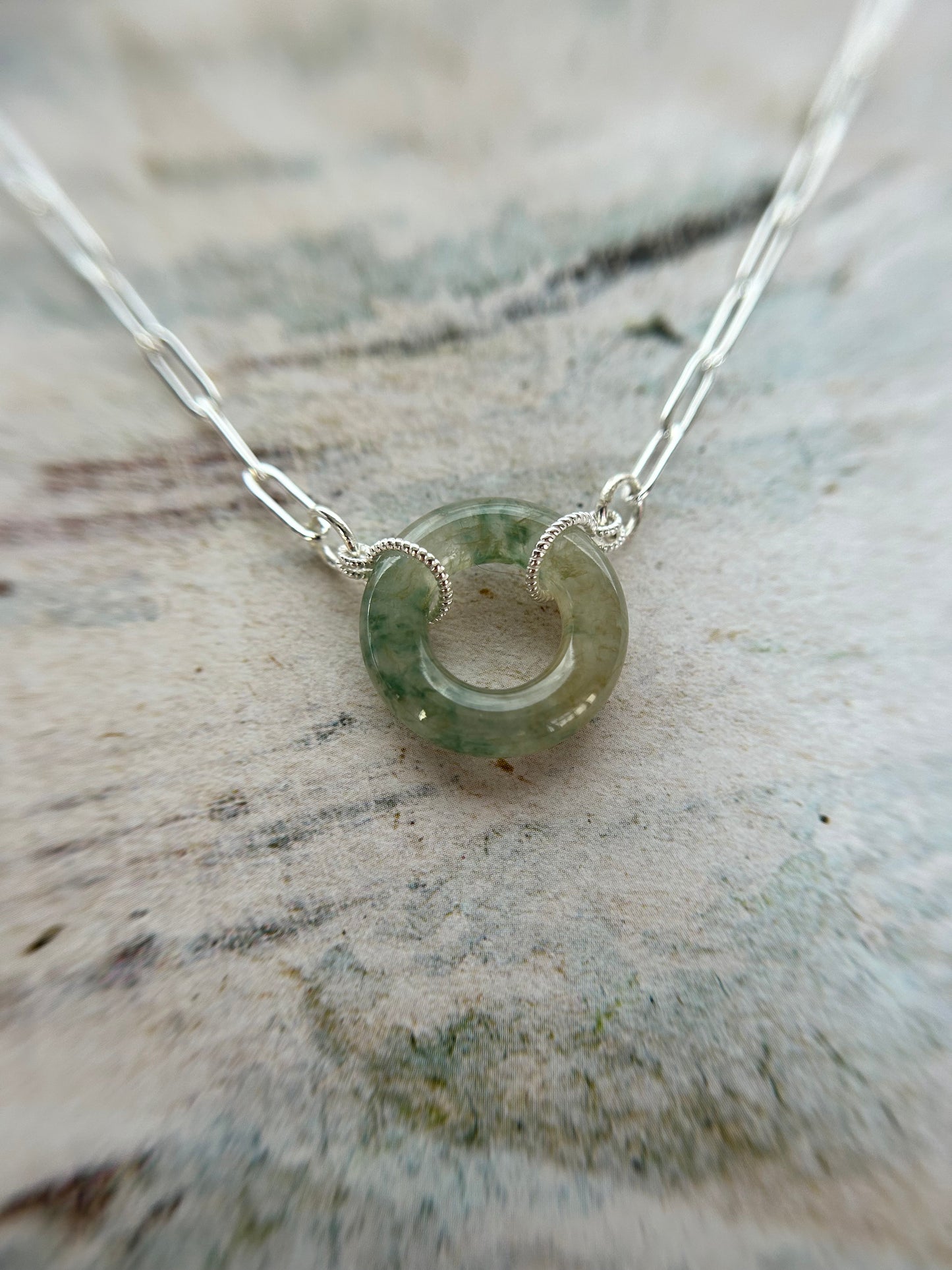 Grade A Natural licy circle Jadeite pendant with sterling silver necklace