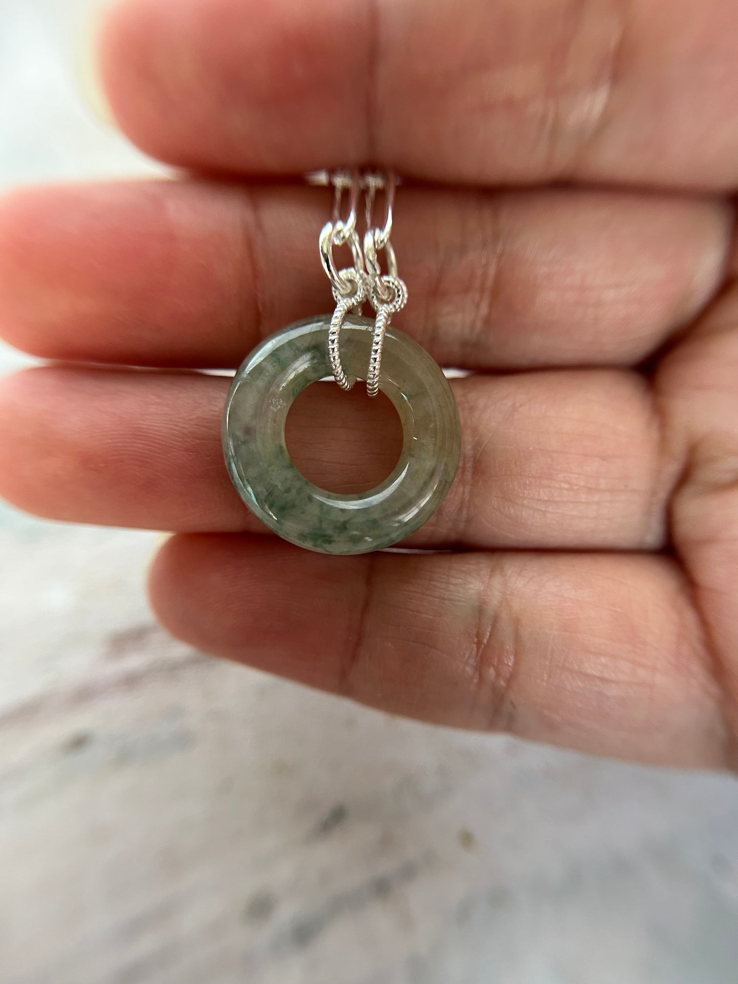 Grade A Natural licy circle Jadeite pendant with sterling silver necklace