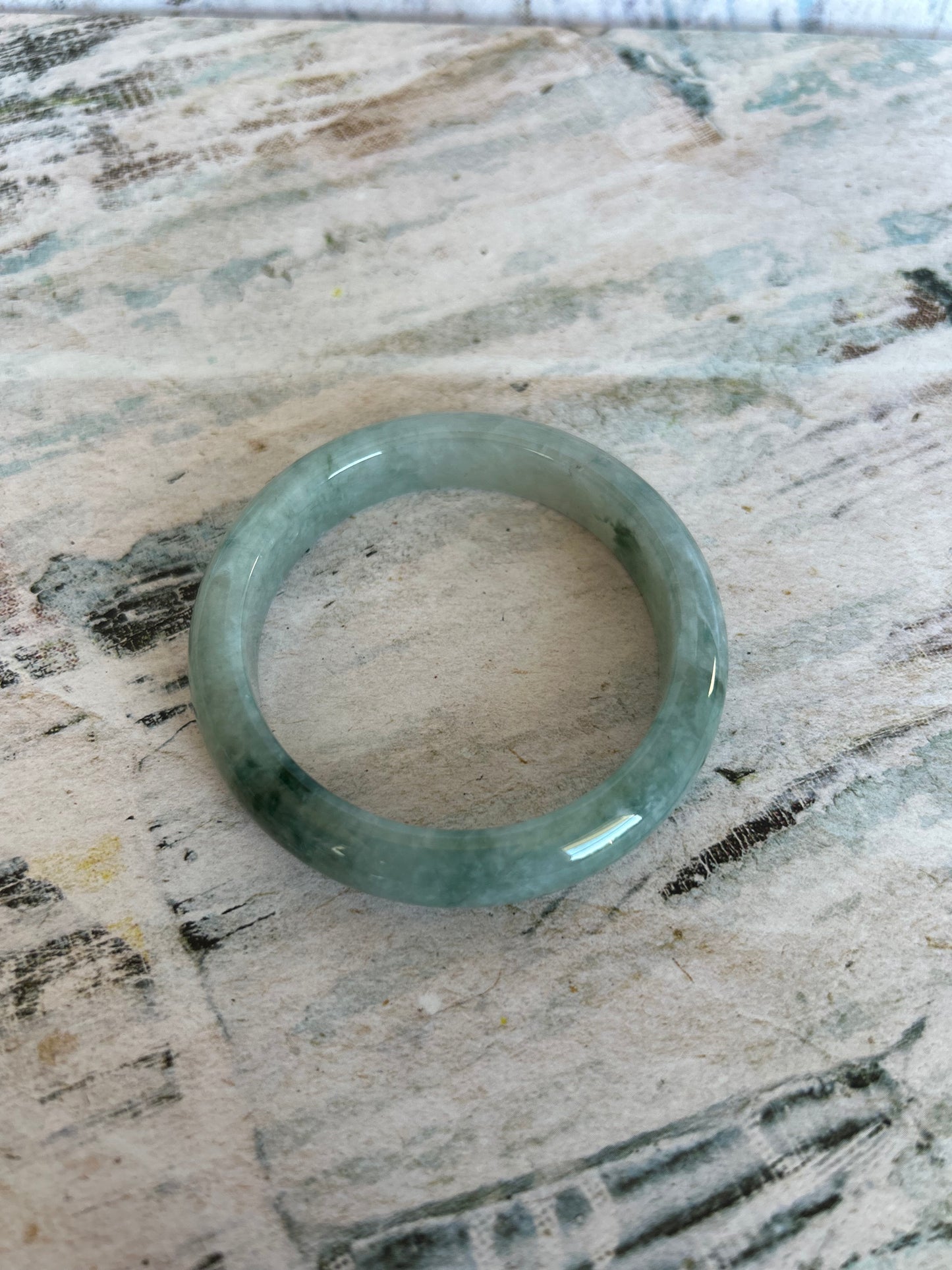 Grade A Natural Light Green with Dark Green Patch Myanmar Jadeite Bangle