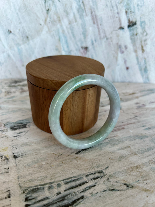 Grade A Natural Light Green with bright green patch Myanmar Jadeite Bangle