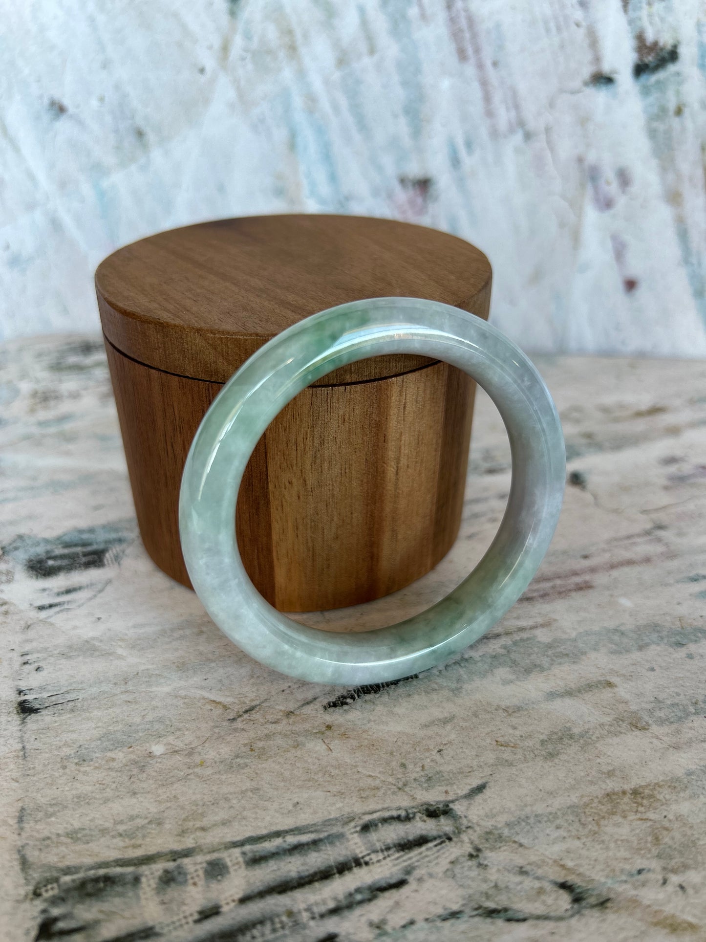 Grade A Natural Light Green with bright green patch Myanmar Jadeite Bangle