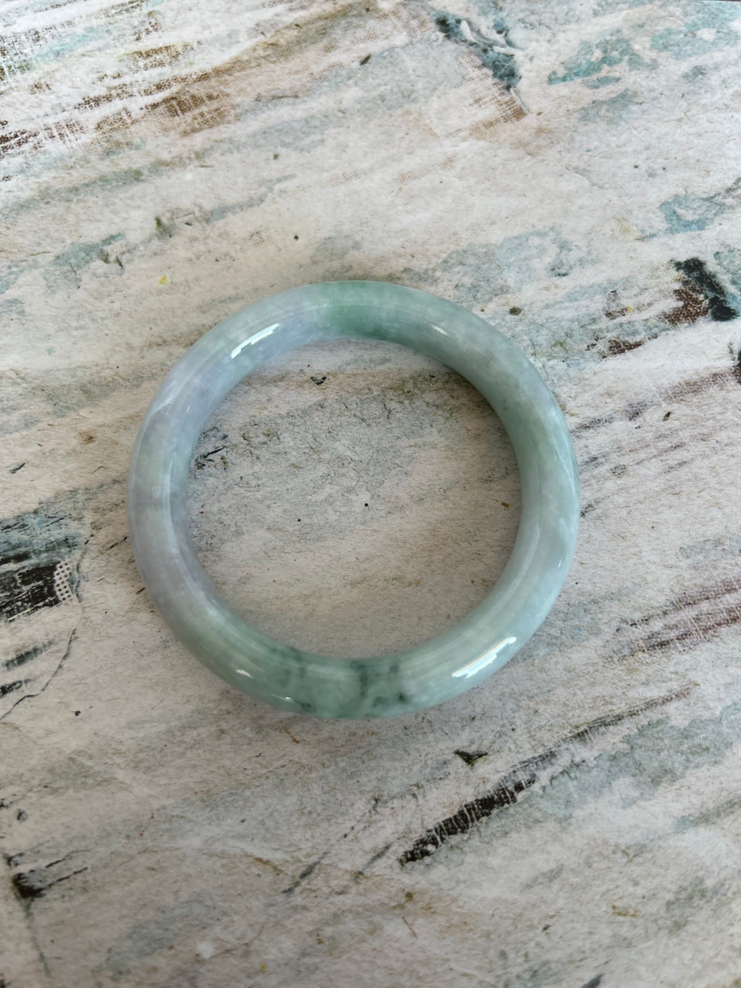 Grade A Natural Light Green with bright green patch Myanmar Jadeite Bangle