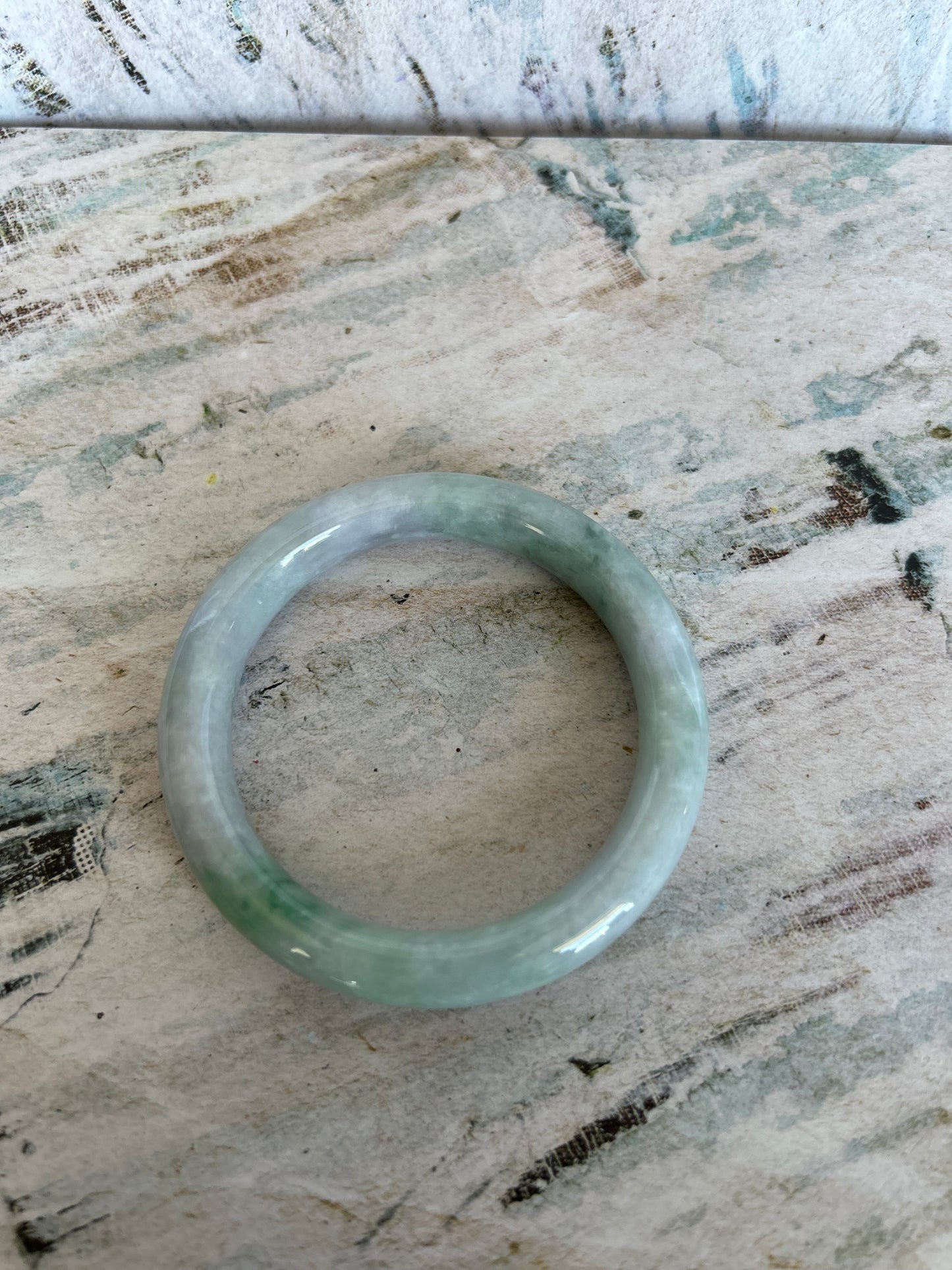 Grade A Natural Light Green with bright green patch Myanmar Jadeite Bangle