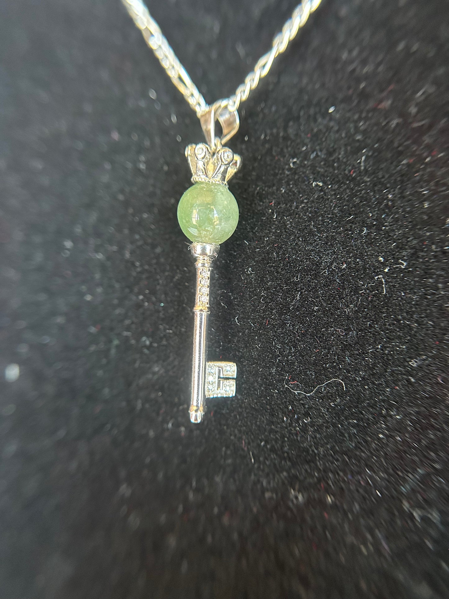 Grade A Natural Burma (Myanmar) green Jadeite silver key pendant necklace