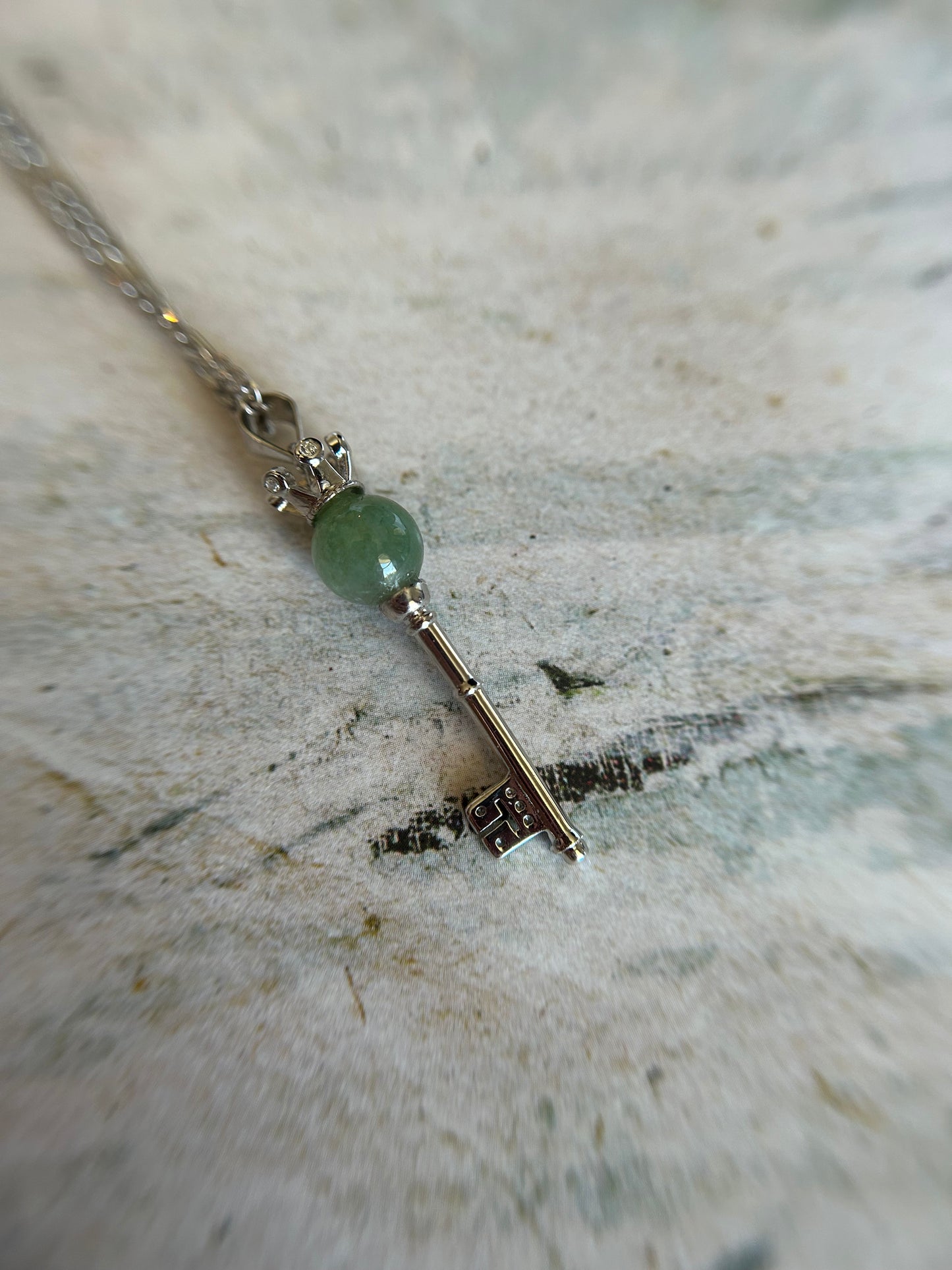 Grade A Natural Burma (Myanmar) green Jadeite silver key pendant necklace