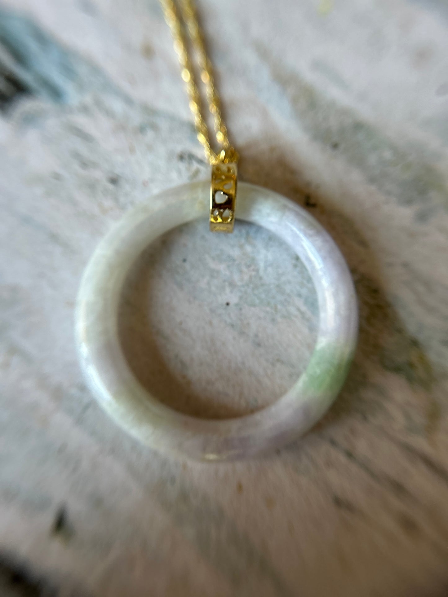 Grade A Natural Green Burma (Myanmar) Jadeite lavender with green circle gold over sterling silver necklace