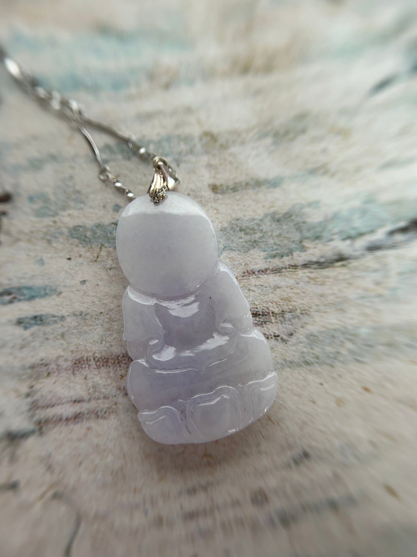 Grade A Natural Lavender Burma Jadeite Guanyin pendant with sterling silver bail