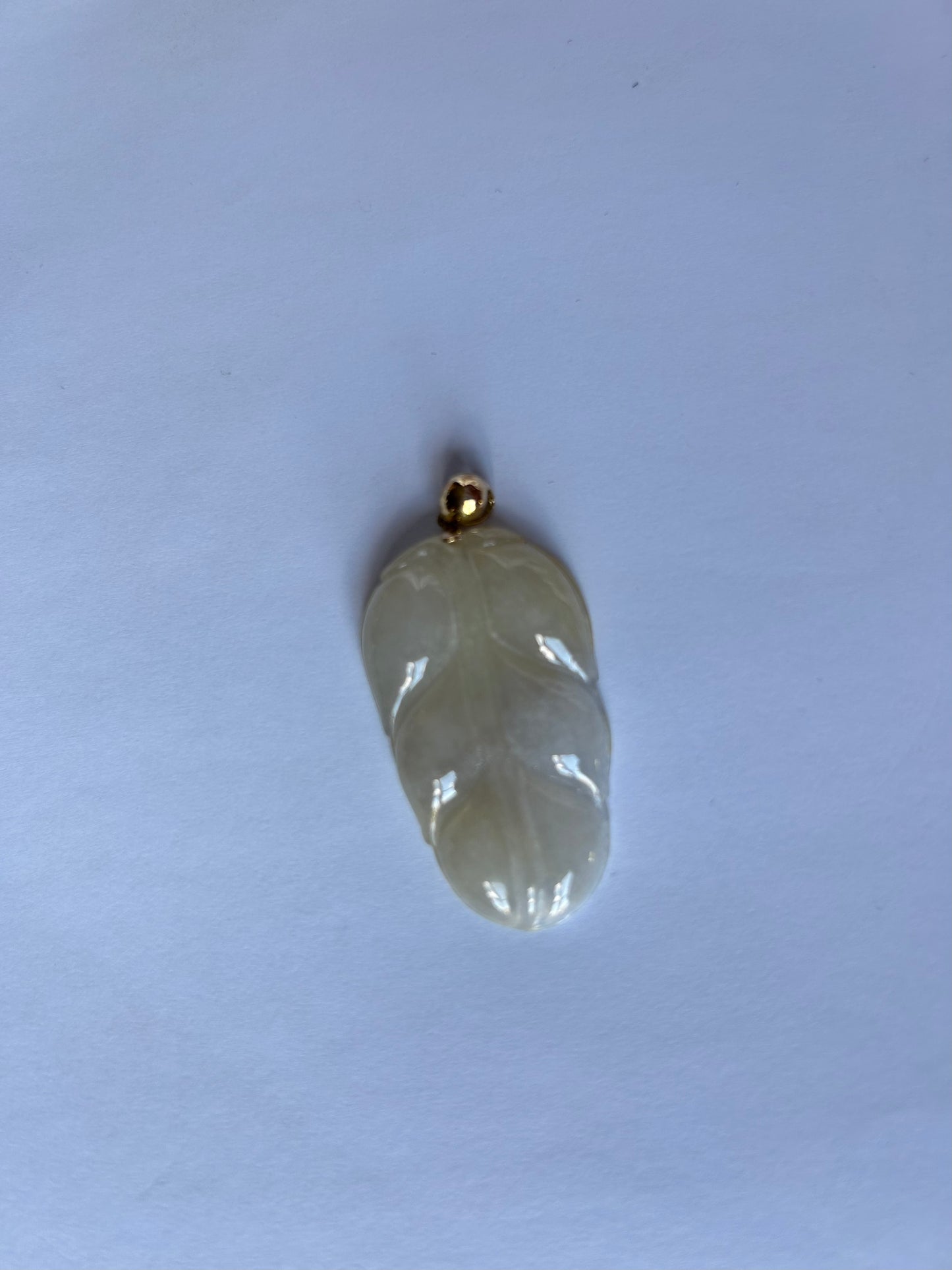 Natural Grade A Burmese Jadeite 18K Yellow Gold Bail Glassy Light yellow Leaf Pendant