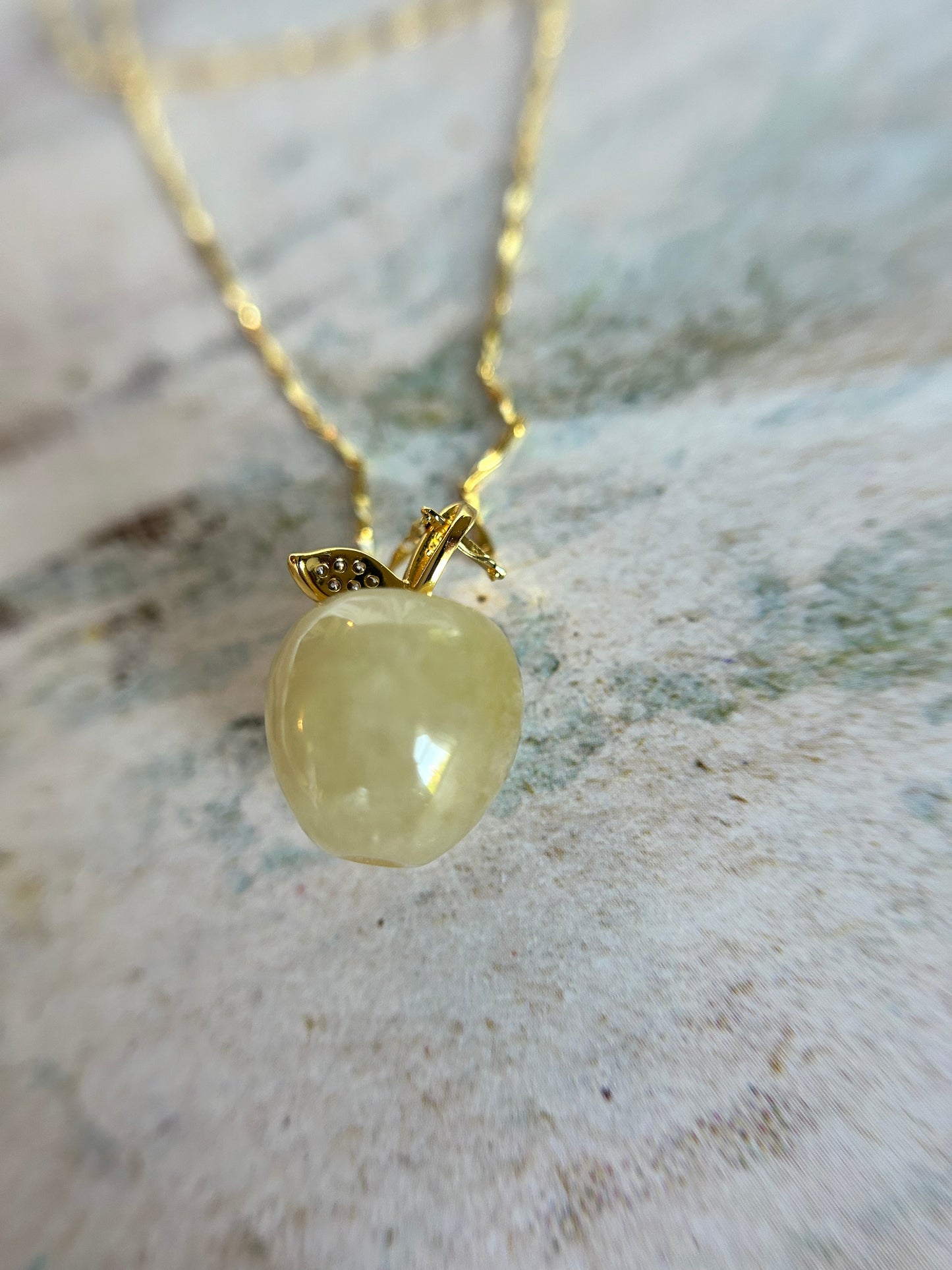 Natural Grade A Burme Jadeite Gold over Sterling Silver Stem Icy Yellow Apple necklace