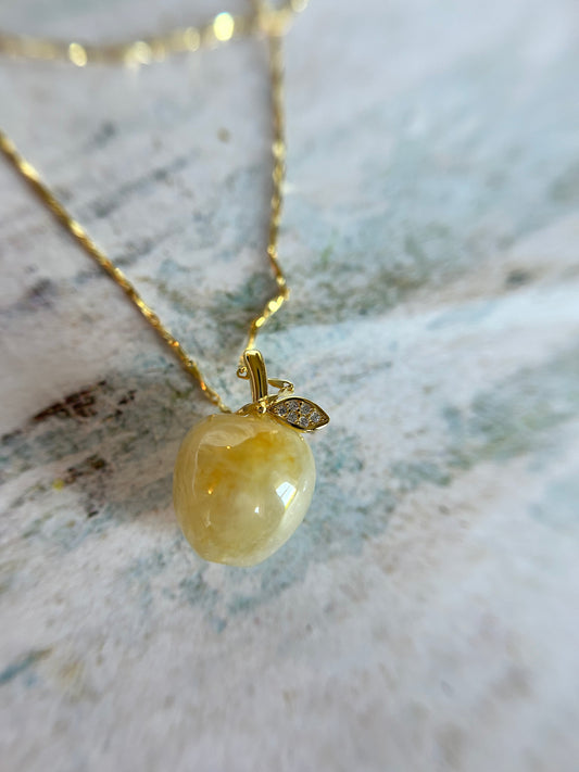 Natural Grade A Burme Jadeite Gold over Sterling Silver Stem Icy Yellow Apple necklace