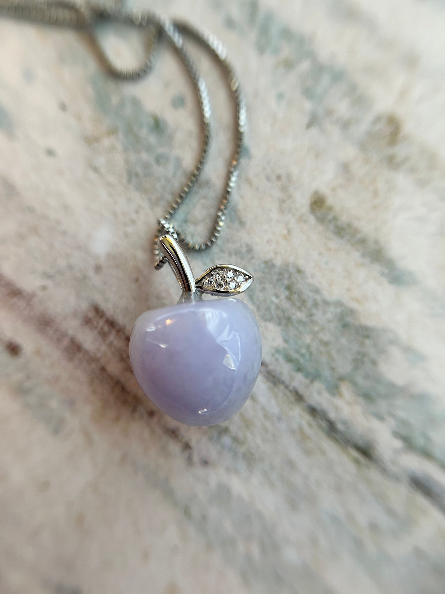 Natural Grade A Burme Jadeite Sterling Silver Stem Icy Lavender Apple necklace