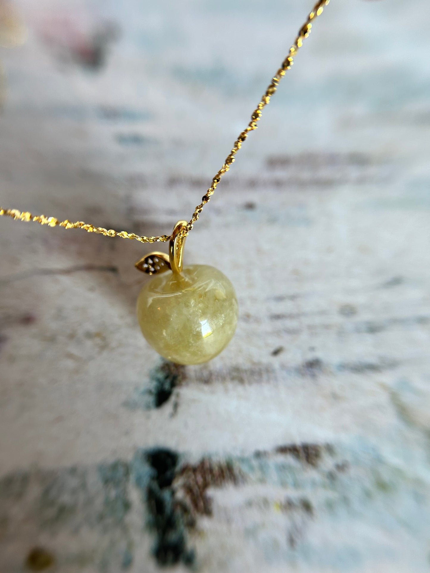 Natural Grade A Burmese Jadeite Gold over Sterling Silver Stem Icy Yellow Apple necklace